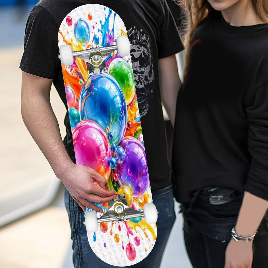 Complete Skateboard Paint Splash Explosion 31 Inch 7-Ply Maple Skateboard with PU Wheels and Aluminum Trucks, Ready-to-Ride Skateboard for Beginners, Teens and Adults