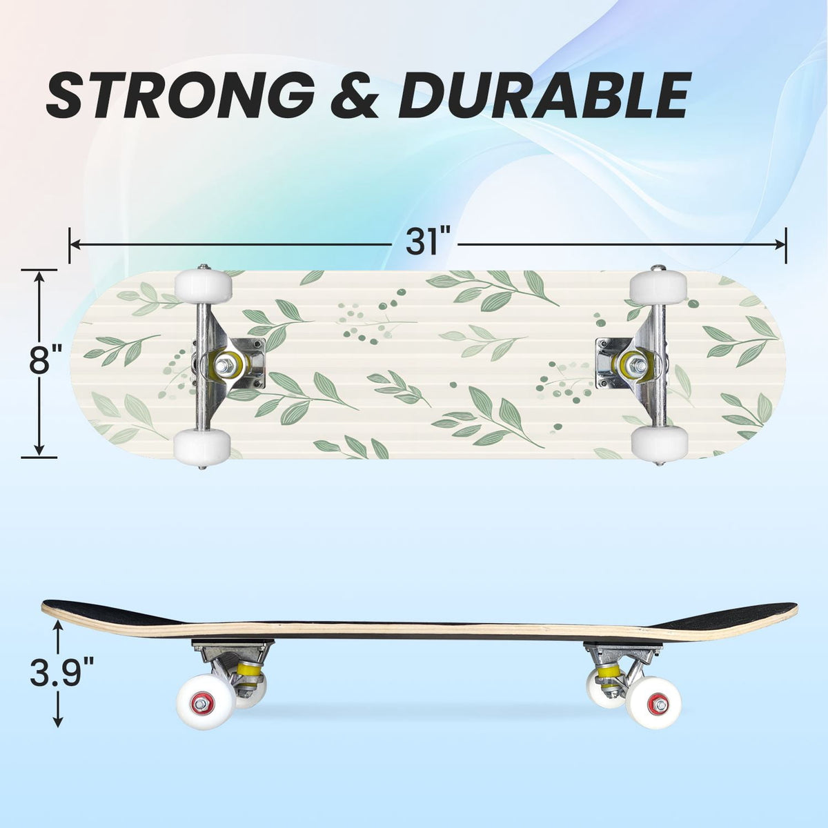 31"x8" Complete Skateboards for Beginners,Bold Stained Glass Western Double Kick 7 Ply Canadian Maple Deck Skateboard with Wheels, Gifts for Kids Teens