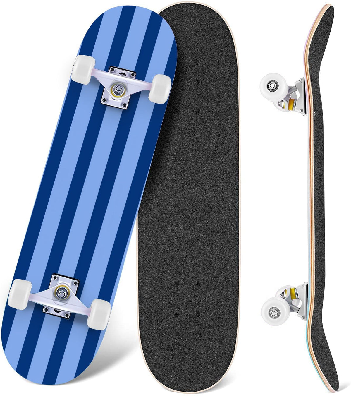 Yellow White Vertical Striped Soft Gradient Lines Minimalist Design 31" x 8" Complete Skateboard, 7-Ply Canadian Maple Double Kick Trick Board for Kids and Beginners Adult Gifts