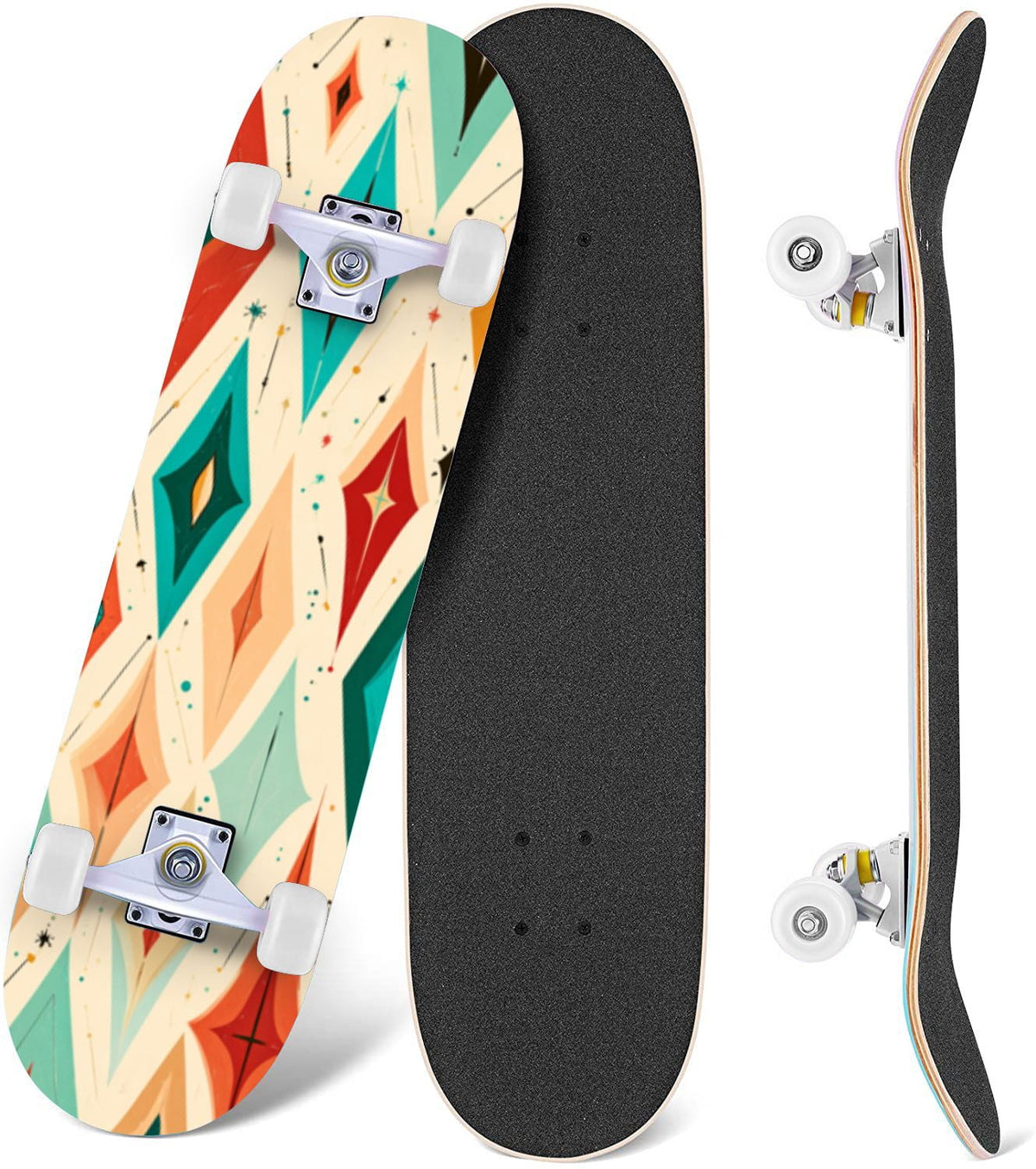Vintage Movie Theater Classic Cinema 31" x 8" Complete Skateboard, 7-Ply Canadian Maple Double Kick Trick Board for Kids and Beginners Adult Gifts