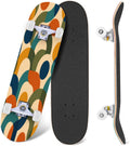 Abstract Geometric Curved Shapes Earthy Tones 31" x 8" Complete Skateboard, 7-Ply Canadian Maple Double Kick Trick Board for Kids and Beginners Adult Gifts