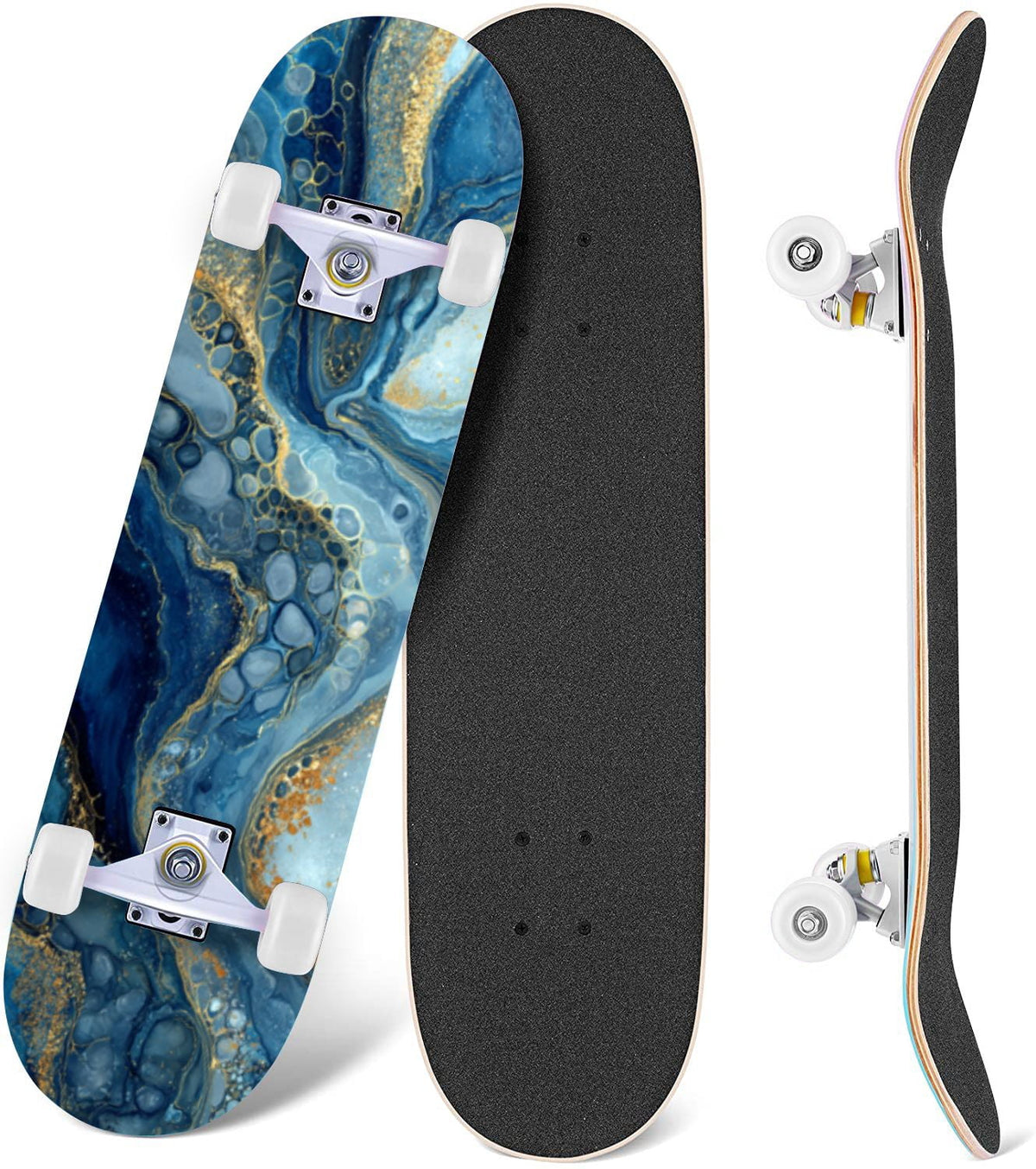 Seashells Starfish Sandy Beach Soft Lighting 31" x 8" Complete Skateboard, 7-Ply Canadian Maple Double Kick Trick Board for Kids and Beginners Adult Gifts