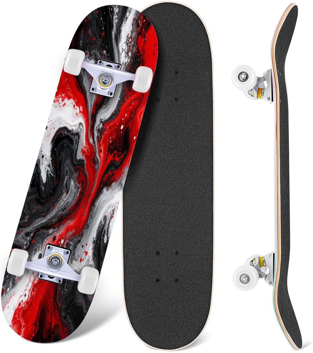 White Birch Tree Bark Natural Knots Horizontal Lines 31" x 8" Complete Skateboard, 7-Ply Canadian Maple Double Kick Trick Board for Kids and Beginners Adult Gifts