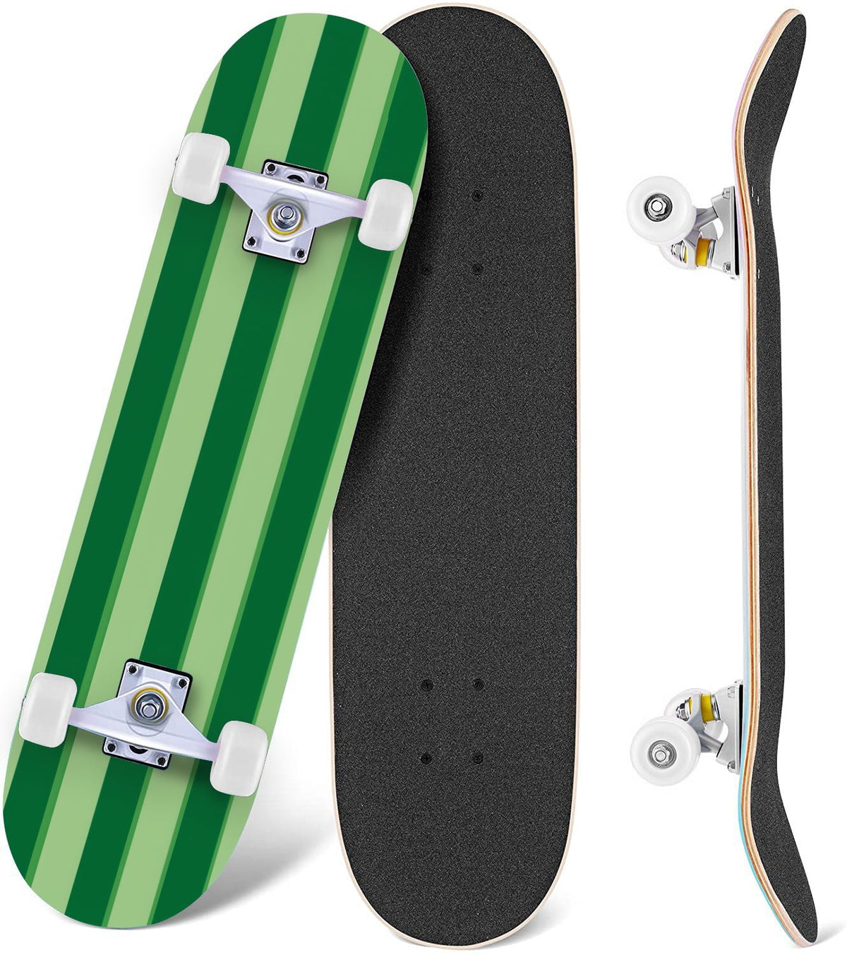 Yellow White Vertical Striped Soft Gradient Lines Minimalist Design 31" x 8" Complete Skateboard, 7-Ply Canadian Maple Double Kick Trick Board for Kids and Beginners Adult Gifts