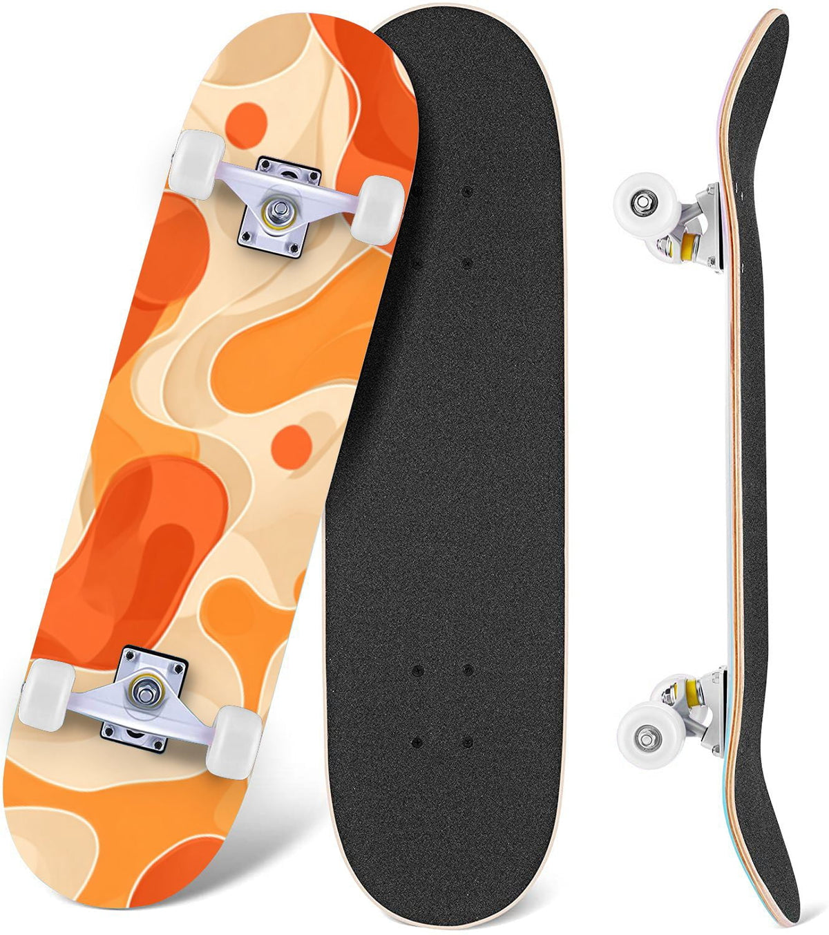 Botanical Floral Peonies Hummingbirds 31" x 8" Complete Skateboard, 7-Ply Canadian Maple Double Kick Trick Board for Kids and Beginners Adult Gifts