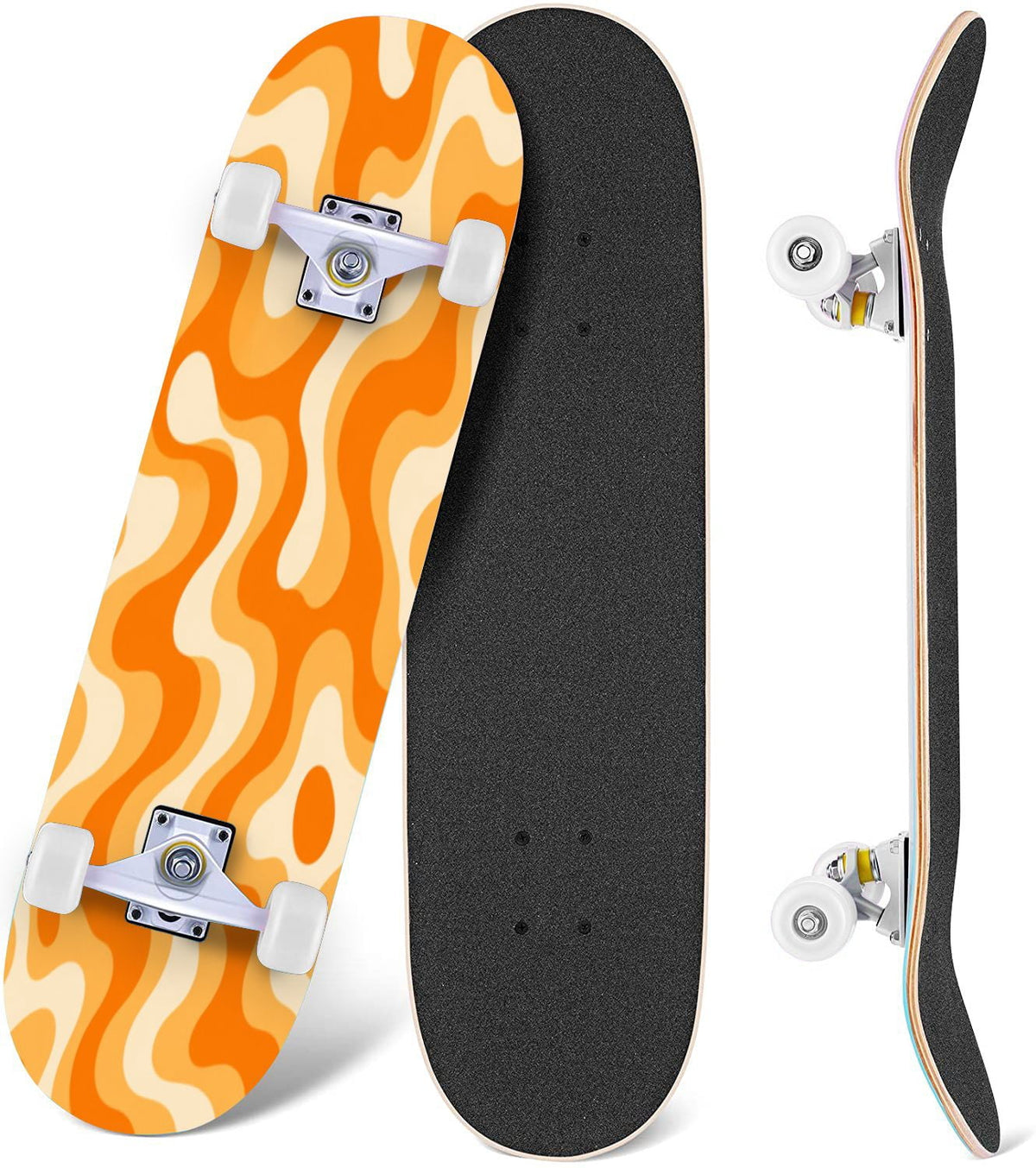 White Birch Tree Bark Natural Knots Horizontal Lines 31" x 8" Complete Skateboard, 7-Ply Canadian Maple Double Kick Trick Board for Kids and Beginners Adult Gifts