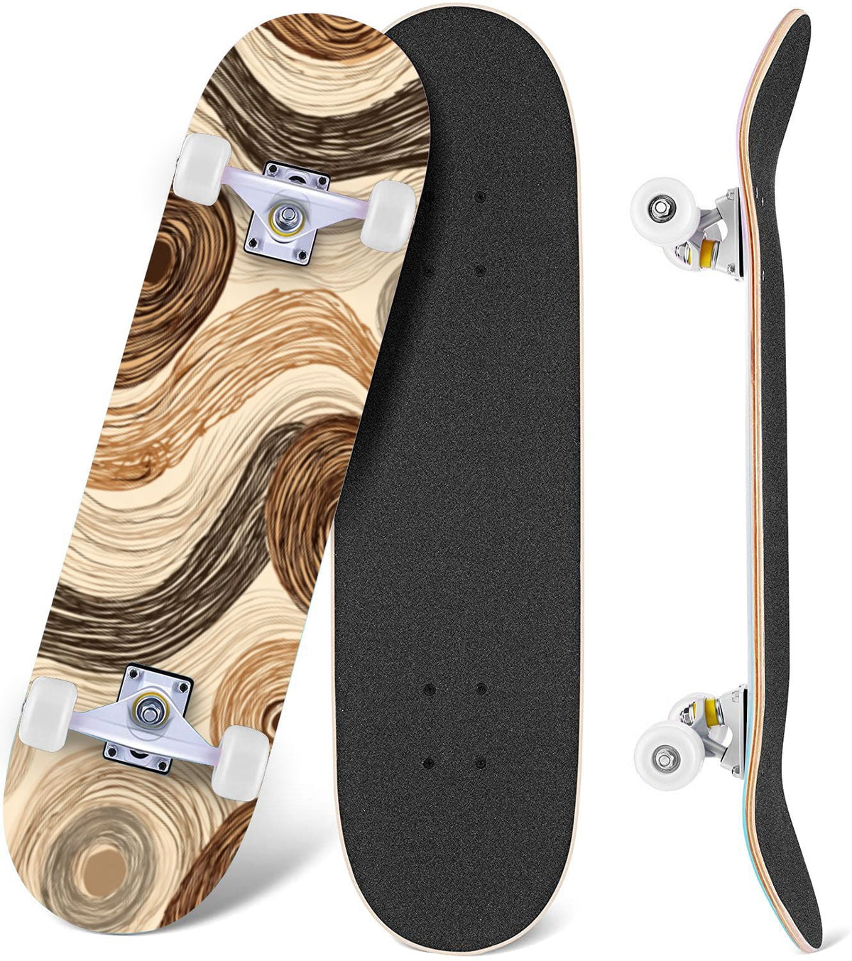 Vintage Movie Theater Classic Cinema 31" x 8" Complete Skateboard, 7-Ply Canadian Maple Double Kick Trick Board for Kids and Beginners Adult Gifts