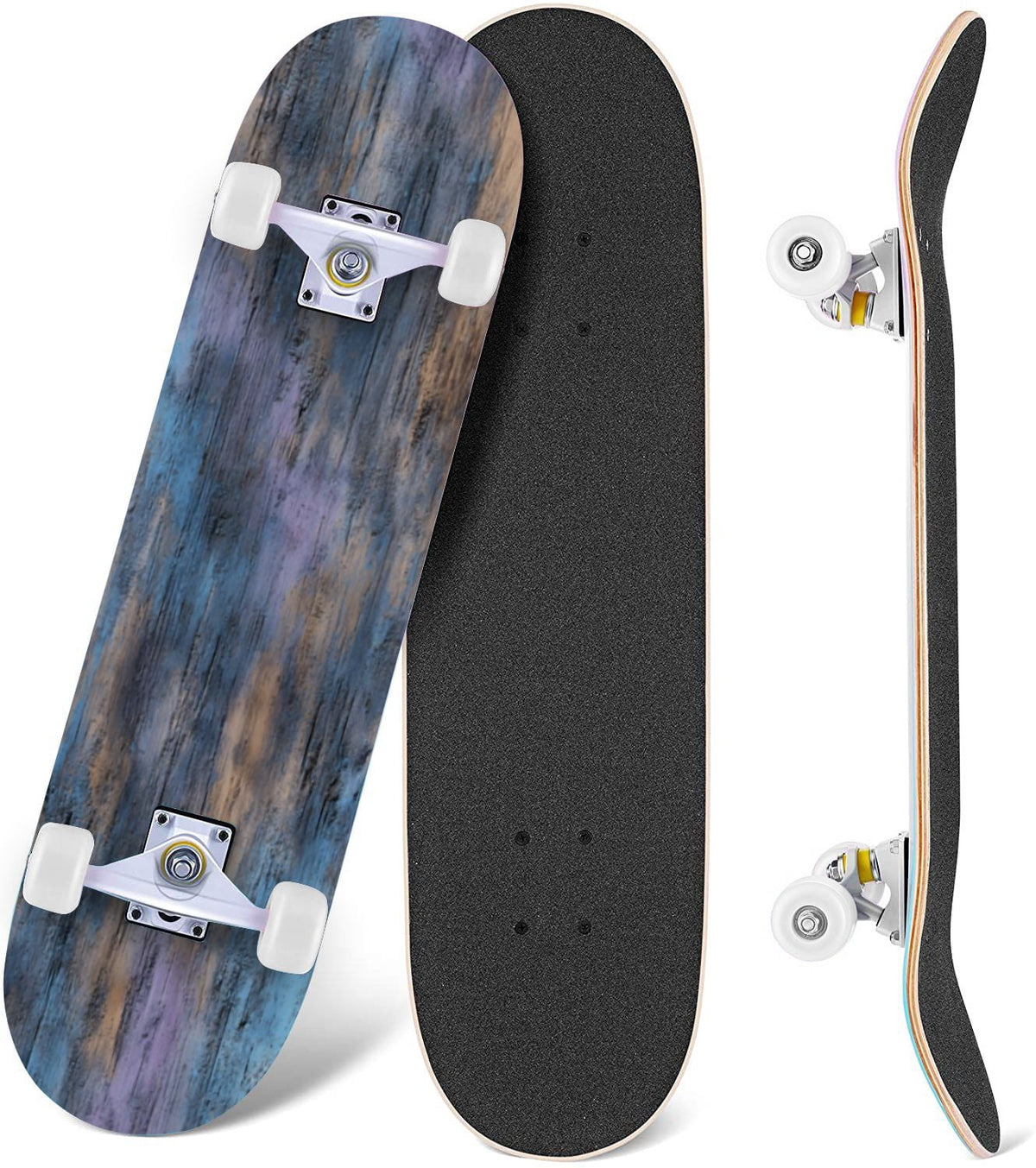 Vibrant Chrysanthemum Floral Bold Pink Purple Blooms 31" x 8" Complete Skateboard, 7-Ply Canadian Maple Double Kick Trick Board for Kids and Beginners Adult Gifts