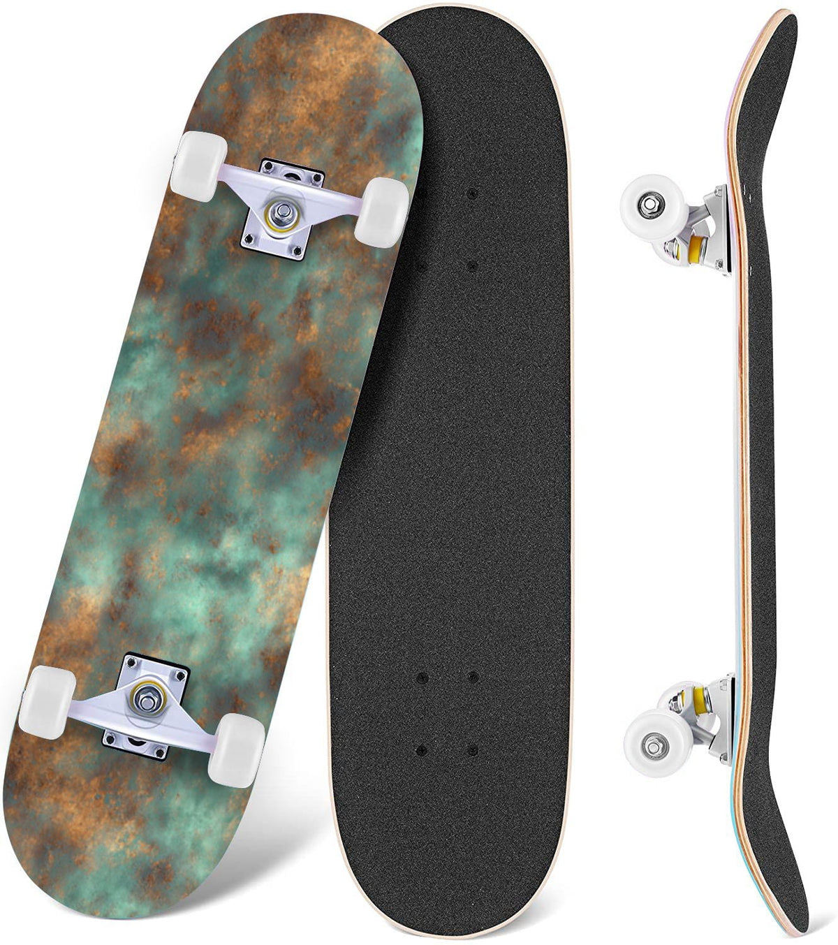 Starry Nebula Deep Blue Purple Tones Cosmic Clouds Stars 31" x 8" Complete Skateboard, 7-Ply Canadian Maple Double Kick Trick Board for Kids and Beginners Adult Gifts