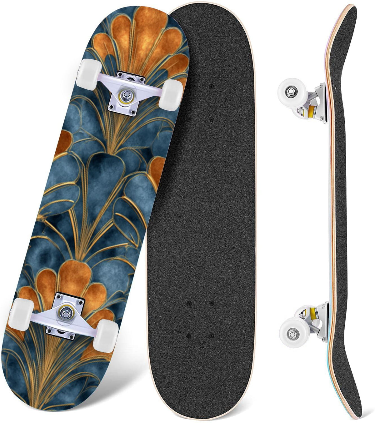 Starry Nebula Deep Blue Purple Tones Cosmic Clouds Stars 31" x 8" Complete Skateboard, 7-Ply Canadian Maple Double Kick Trick Board for Kids and Beginners Adult Gifts