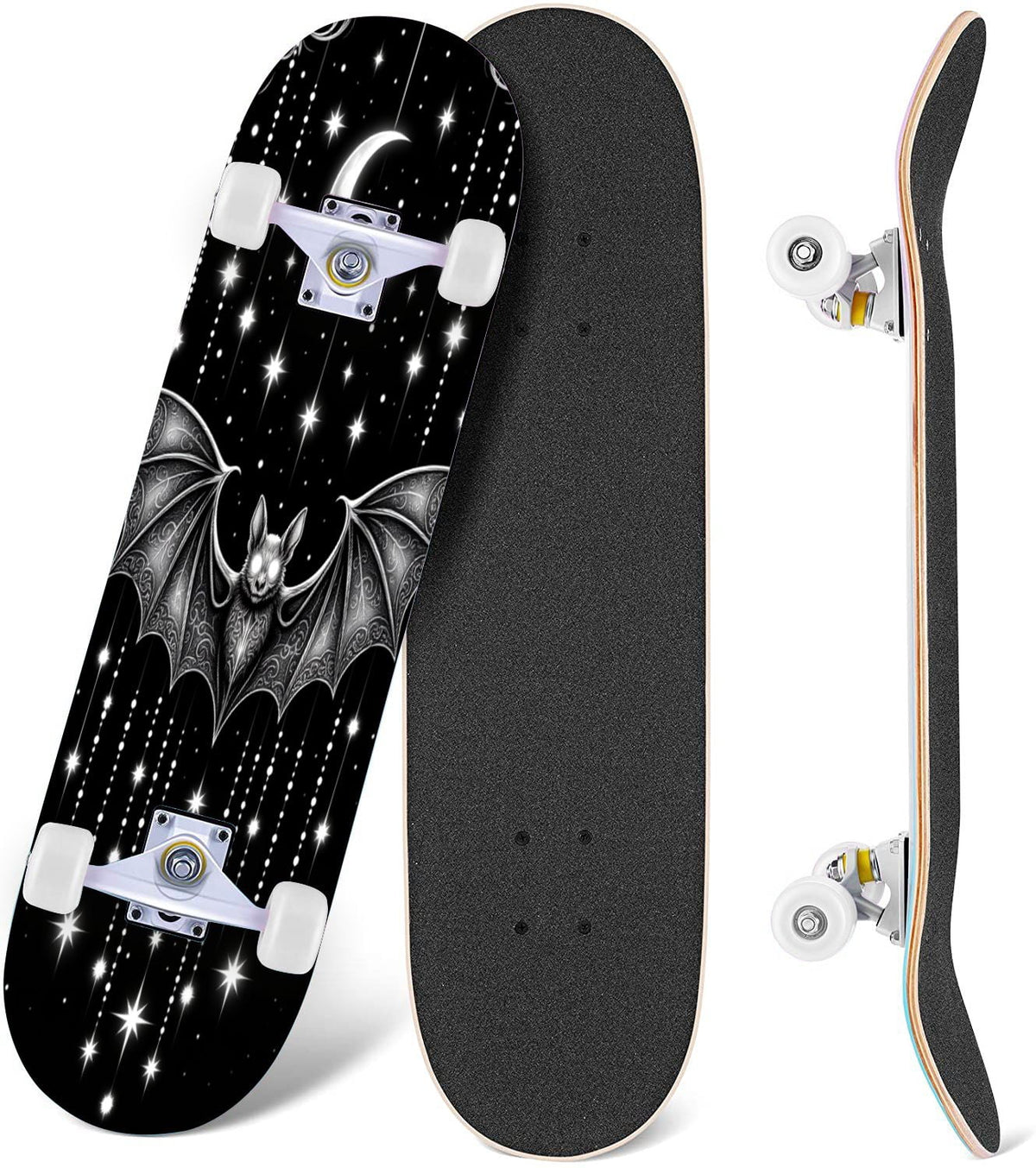 Red Mystic Circle Eyes Occult Symbols Dark Abstract Art 31" x 8" Complete Skateboard, 7-Ply Canadian Maple Double Kick Trick Board for Kids and Beginners Adult Gifts