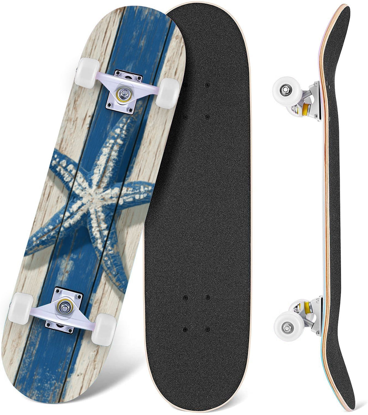 Western Cowboy Horses Desert Landscape 31" x 8" Complete Skateboard, 7-Ply Canadian Maple Double Kick Trick Board for Kids and Beginners Adult Gifts