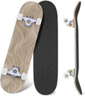 Beige Waves Flowing Lines 3D Effect 31" x 8" Complete Skateboard, 7-Ply Canadian Maple Double Kick Trick Board for Kids and Beginners Adult Gifts