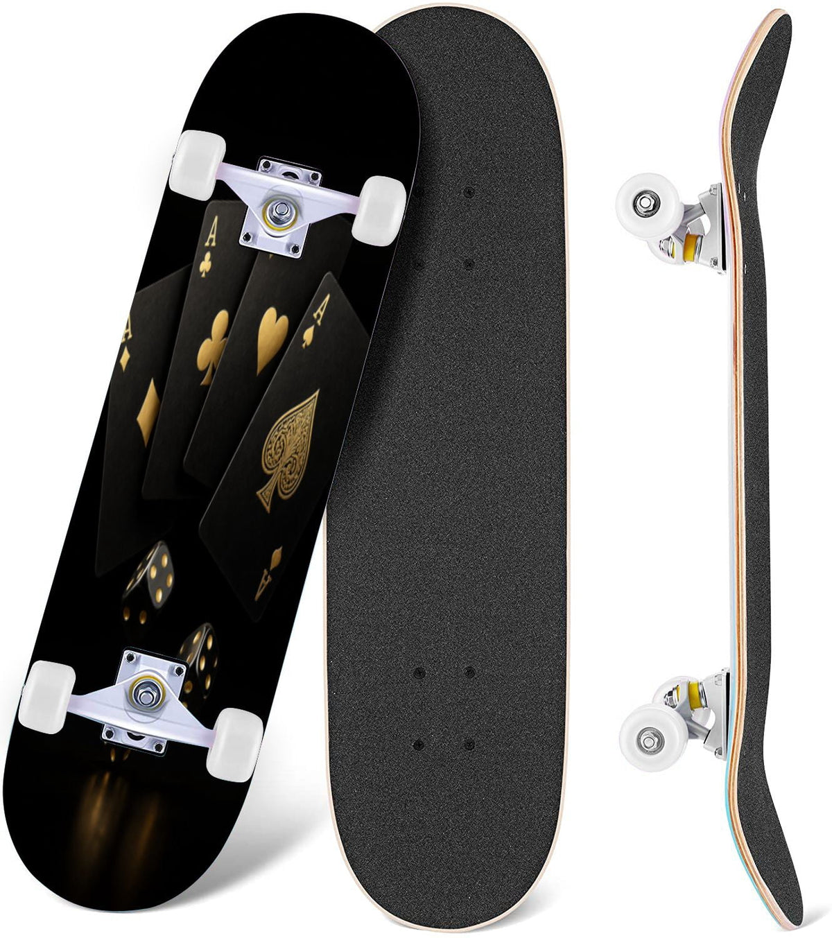 White Birch Tree Bark Natural Knots Horizontal Lines 31" x 8" Complete Skateboard, 7-Ply Canadian Maple Double Kick Trick Board for Kids and Beginners Adult Gifts