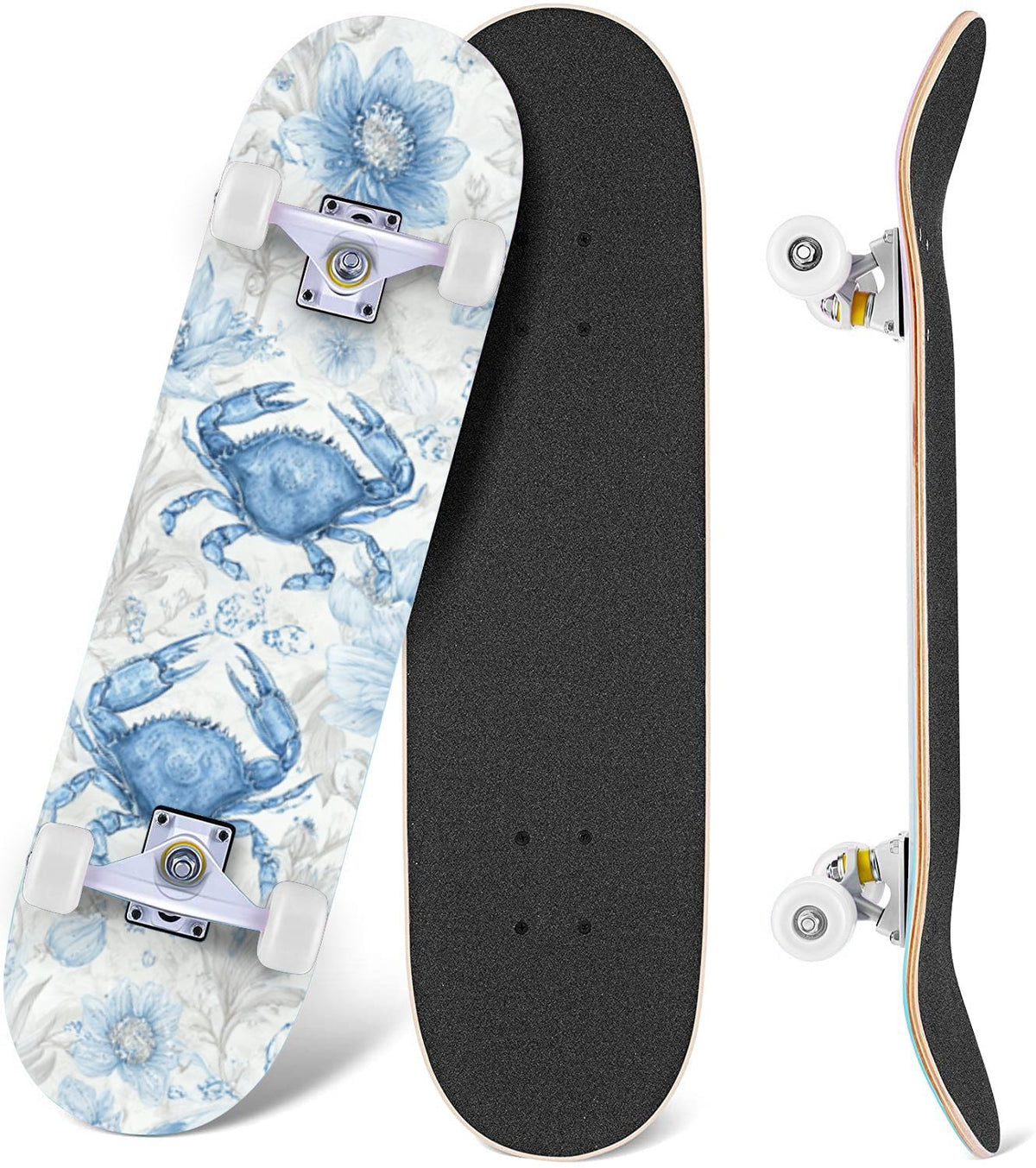 Tropical Jungle Leaf Teal Green Botanical 31" x 8" Complete Skateboard, 7-Ply Canadian Maple Double Kick Trick Board for Kids and Beginners Adult Gifts
