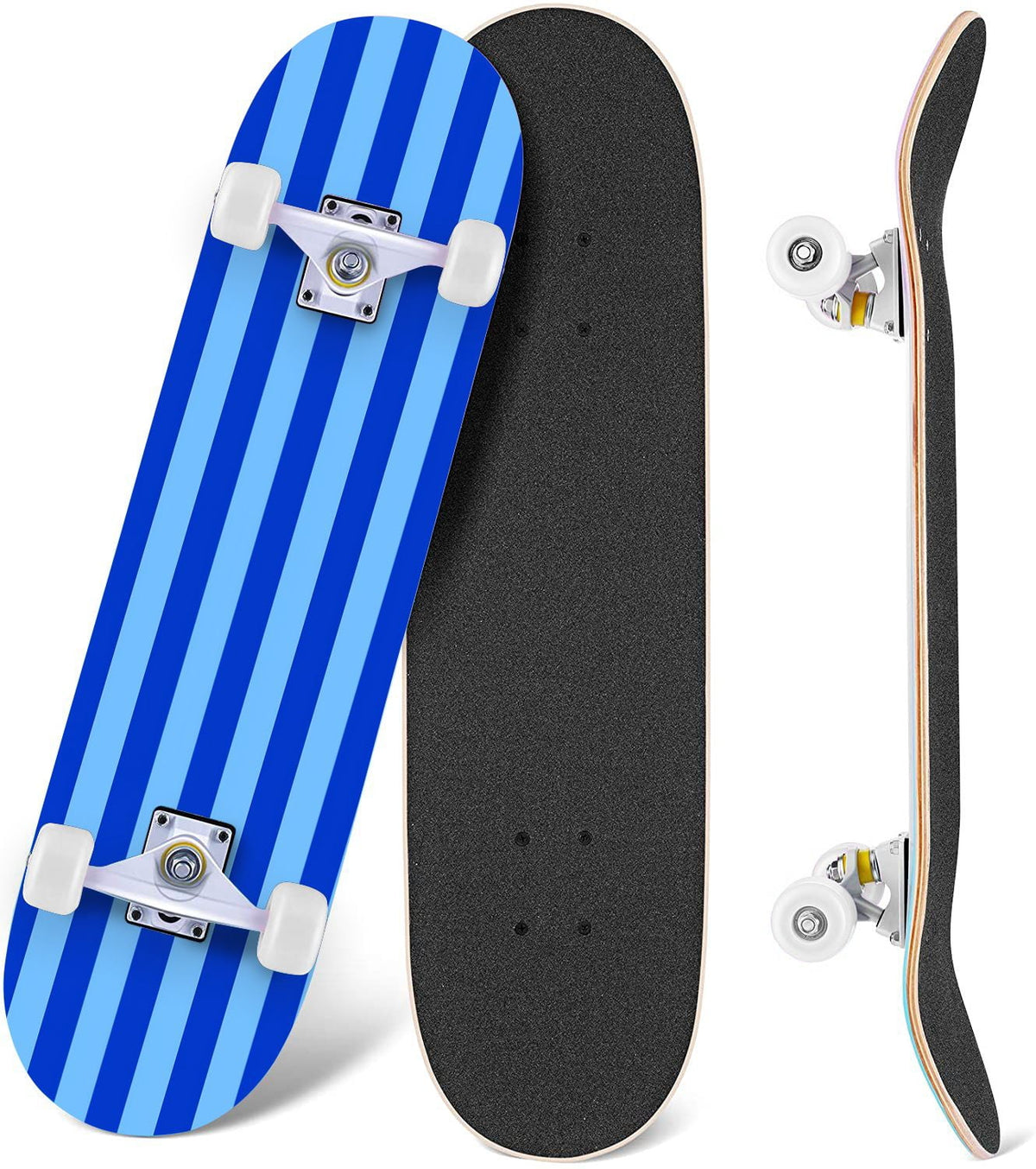 Yellow White Vertical Striped Soft Gradient Lines Minimalist Design 31" x 8" Complete Skateboard, 7-Ply Canadian Maple Double Kick Trick Board for Kids and Beginners Adult Gifts