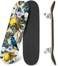 Botanical Birds Lemons Flowers Blue 31" x 8" Complete Skateboard, 7-Ply Canadian Maple Double Kick Trick Board for Kids and Beginners Adult Gifts