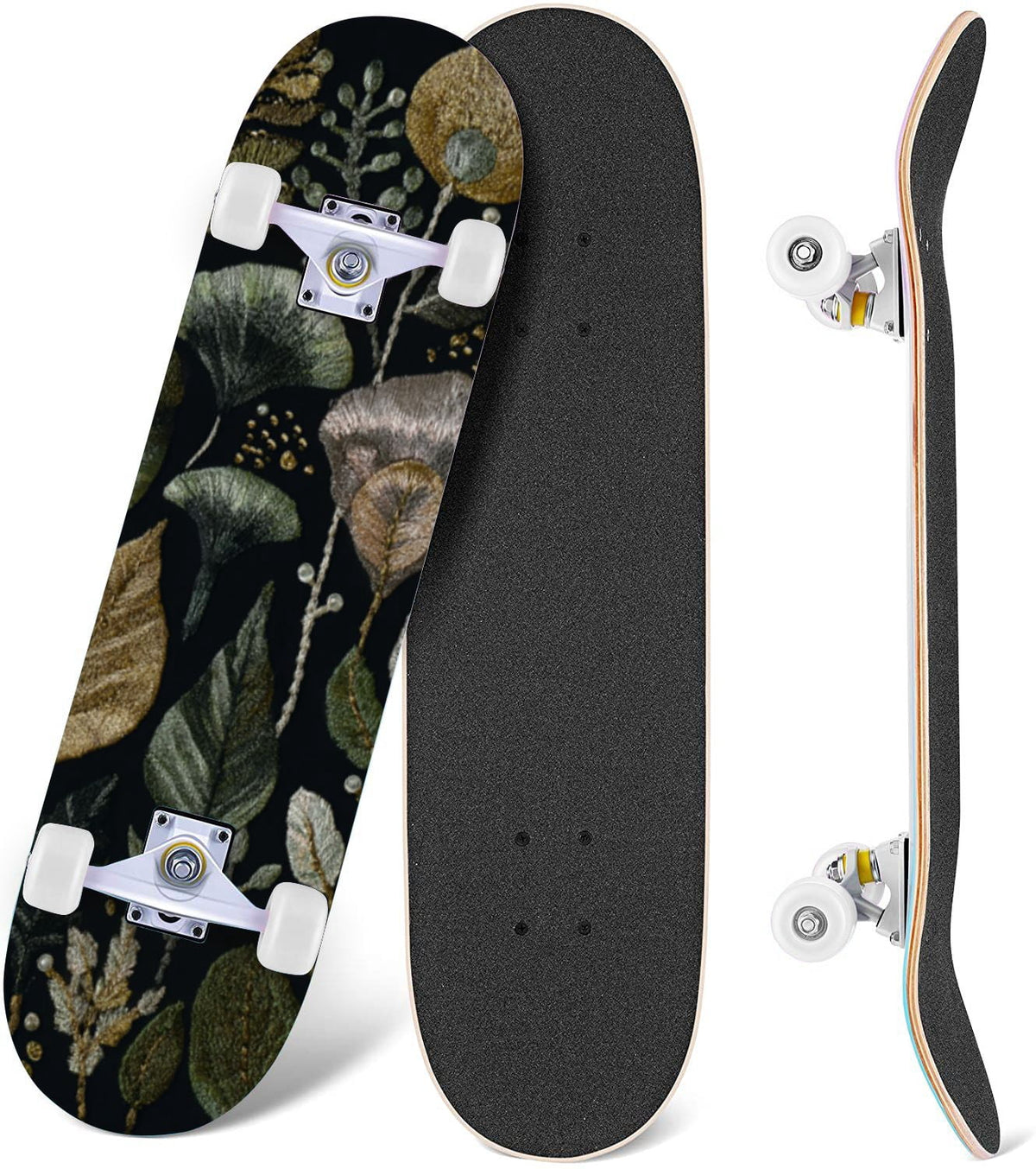 Vibrant Chrysanthemum Floral Bold Pink Purple Blooms 31" x 8" Complete Skateboard, 7-Ply Canadian Maple Double Kick Trick Board for Kids and Beginners Adult Gifts