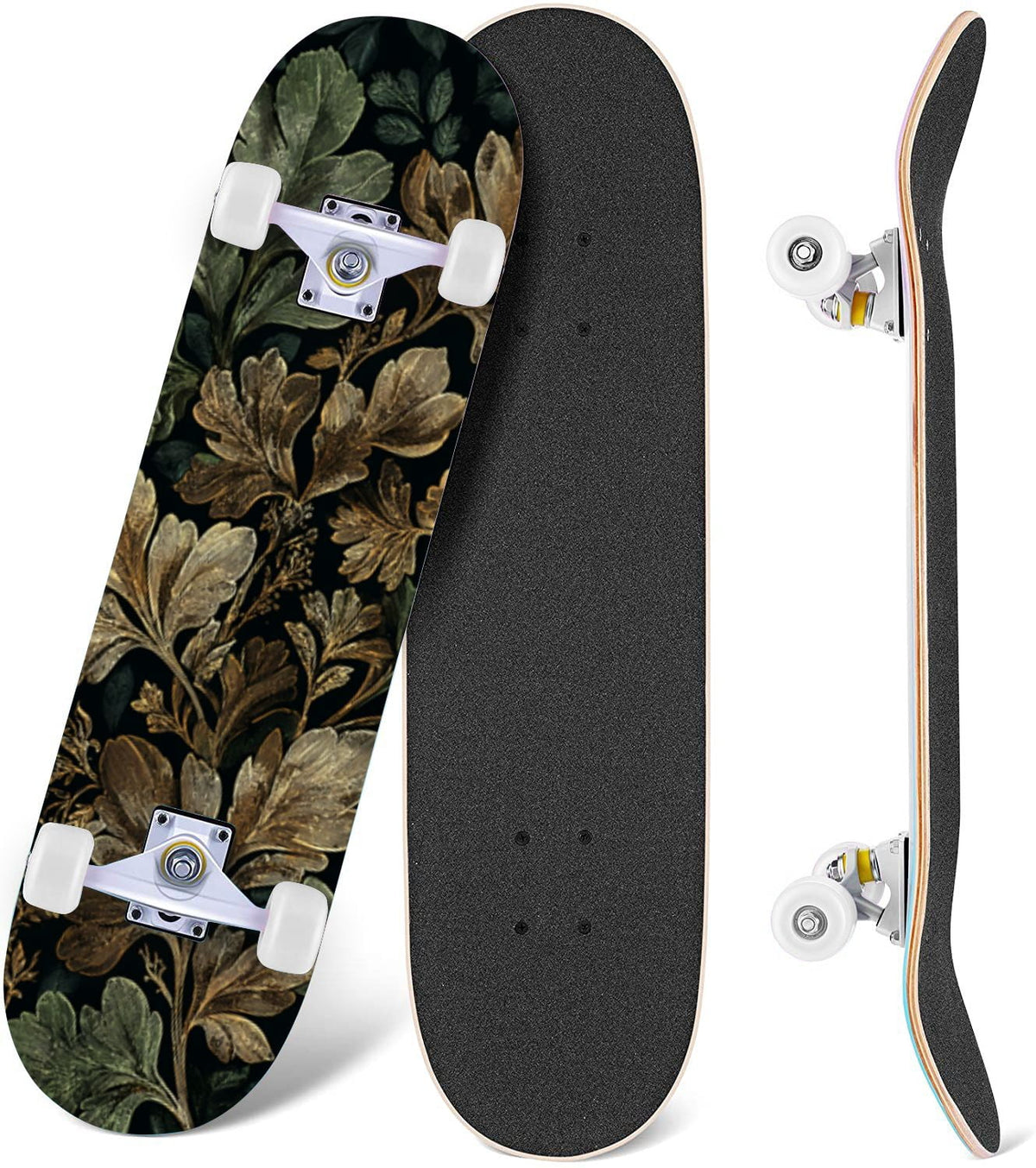 Vibrant Chrysanthemum Floral Bold Pink Purple Blooms 31" x 8" Complete Skateboard, 7-Ply Canadian Maple Double Kick Trick Board for Kids and Beginners Adult Gifts