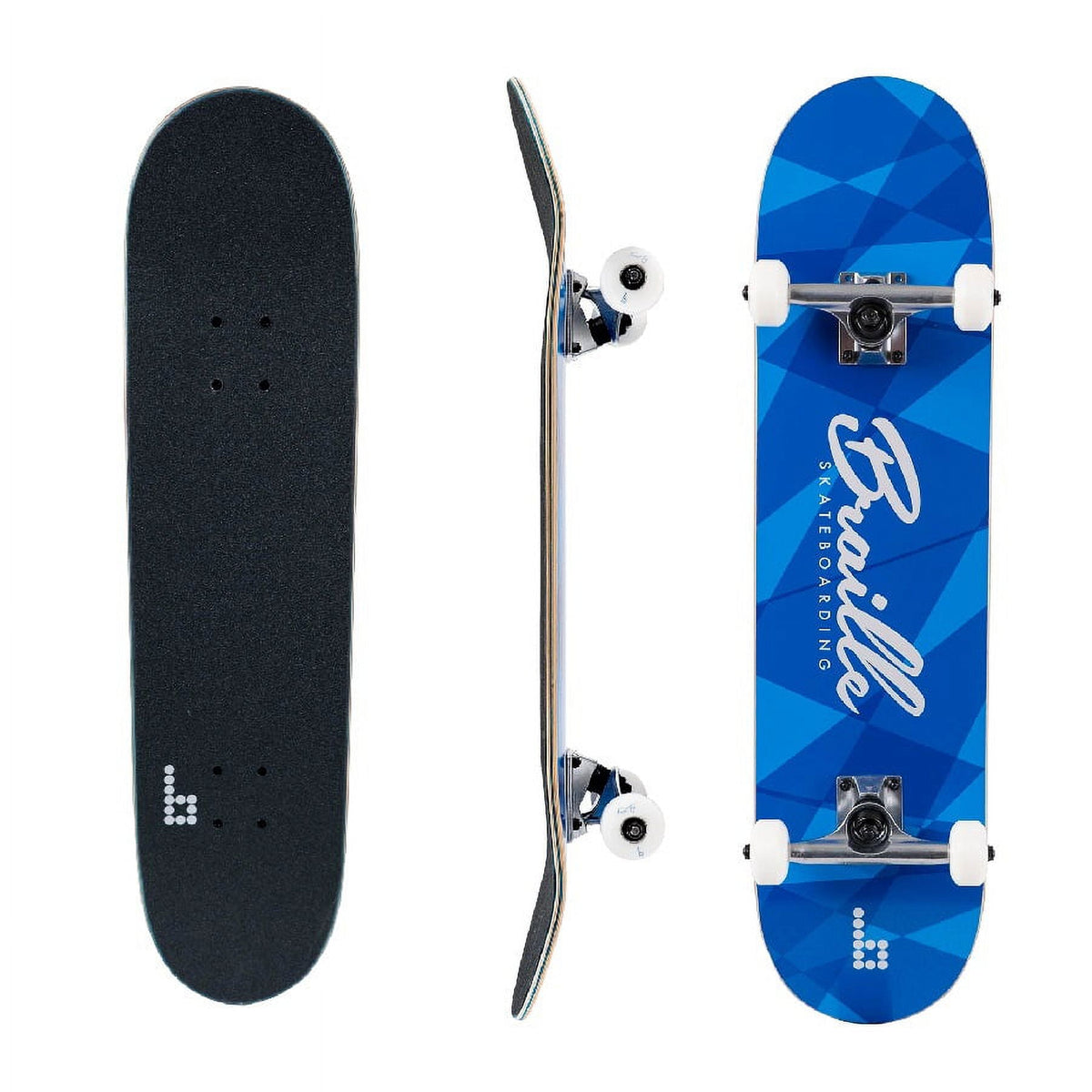 Braille Skateboarding - Multicolor, 31 In. x 7.75 In. Complete Skateboard, with 7-Ply Maple Deck and Abec-7 Bearings