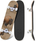 Buffalo Tan Grass Illustrations 31" x 8" Complete Skateboard, 7-Ply Canadian Maple Double Kick Trick Board for Kids and Beginners Adult Gifts