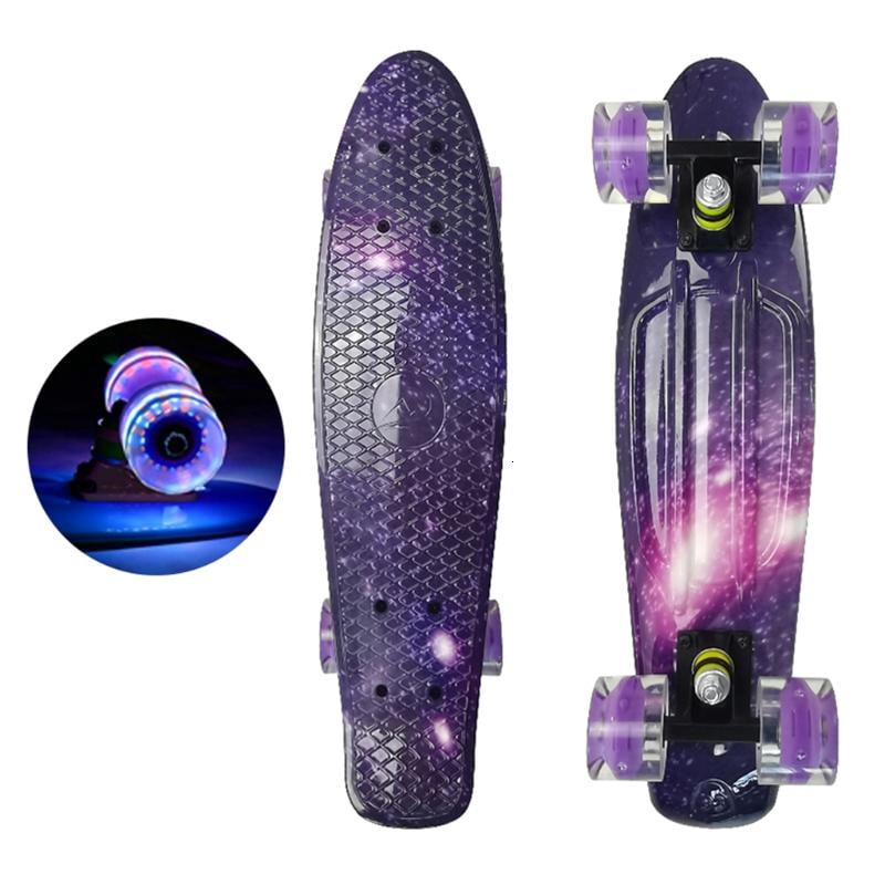 CEORPER 22inch Complete Mini Cruiser Skateboard Longboard Flashing Wheels Fish Skate Board for Adults Kids Teens