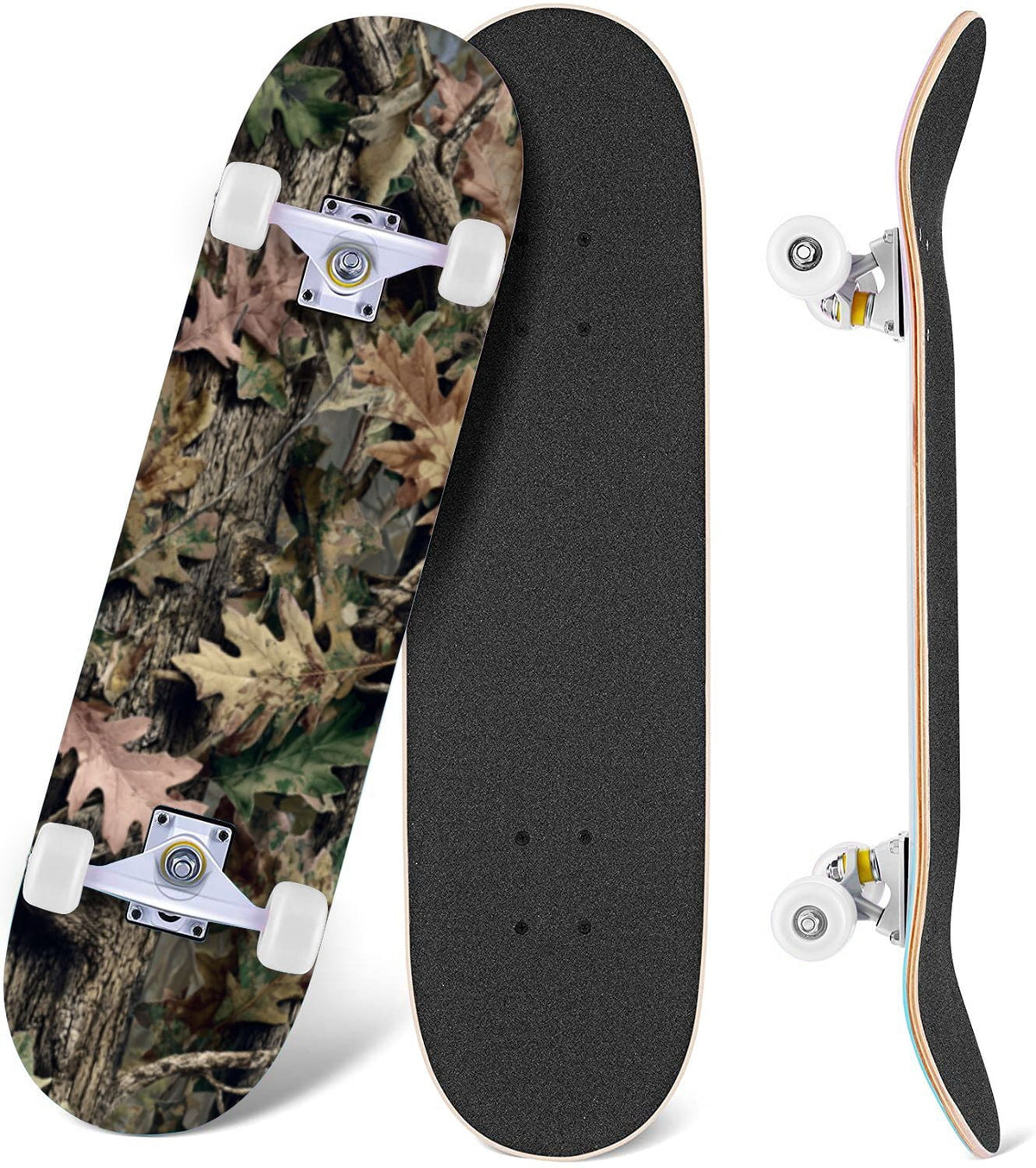 Vibrant Chrysanthemum Floral Bold Pink Purple Blooms 31" x 8" Complete Skateboard, 7-Ply Canadian Maple Double Kick Trick Board for Kids and Beginners Adult Gifts