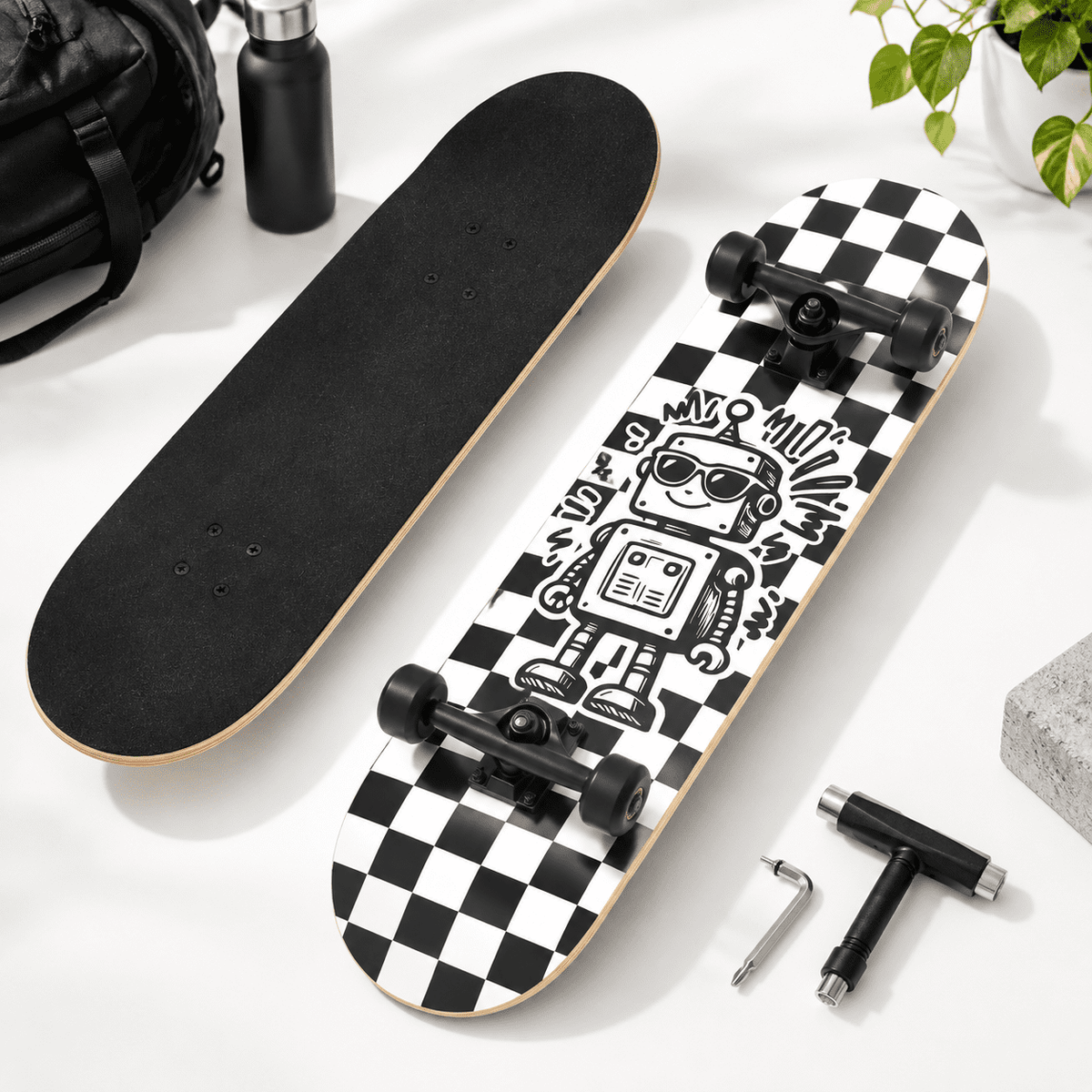 Checkerbot 31"x8" Standard Complete Skateboard with 7 Layer Canadian Maple for Beginners Adults Teens