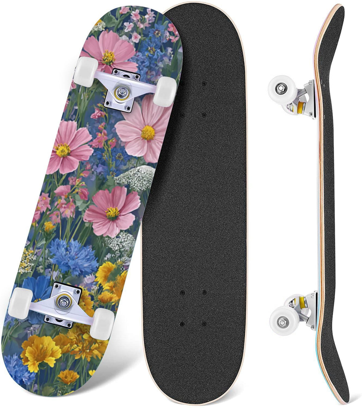 Monstera Leaves Leopard Print Seamless Earth Tones 31" x 8" Complete Skateboard, 7-Ply Canadian Maple Double Kick Trick Board for Kids and Beginners Adult Gifts