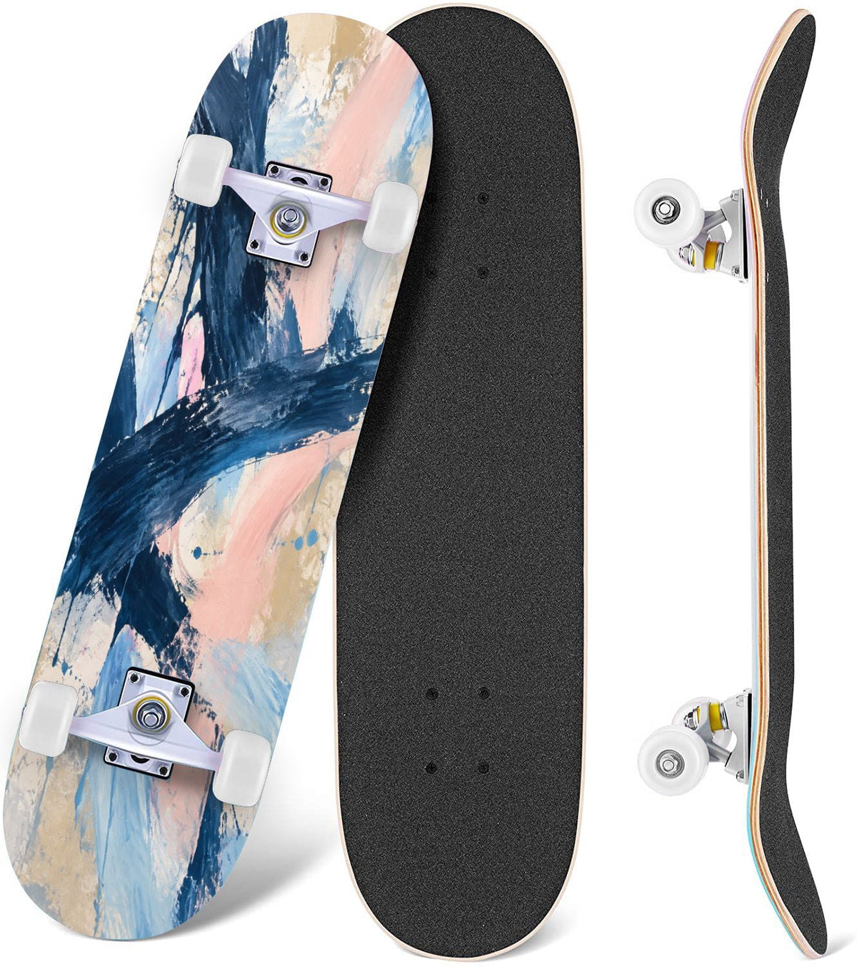 Complete Skateboard Colorful Splash Art Headphones 31 Inch 7-Ply Maple Skateboard with PU Wheels and Aluminum Trucks, Ready-to-Ride Skateboard for Beginners, Teens and Adults