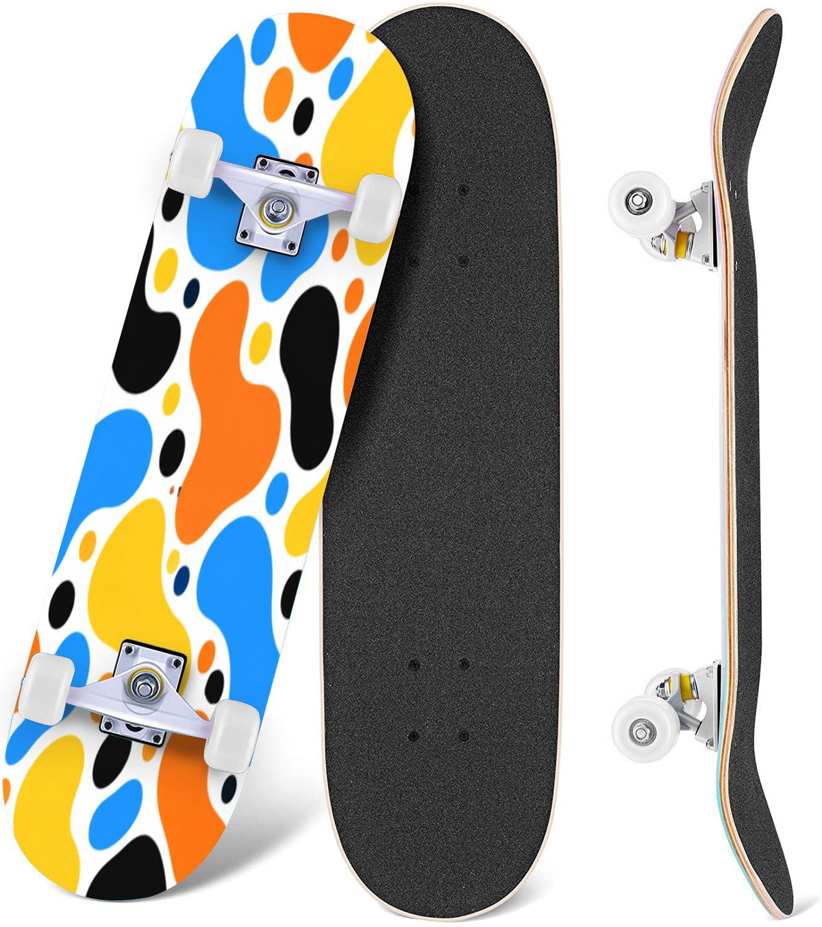 Complete Skateboard Vibrant Brush Stroke Art 31 Inch 7-Ply Maple Skateboard with PU Wheels and Aluminum Trucks, Ready-to-Ride Skateboard for Beginners, Teens and Adults