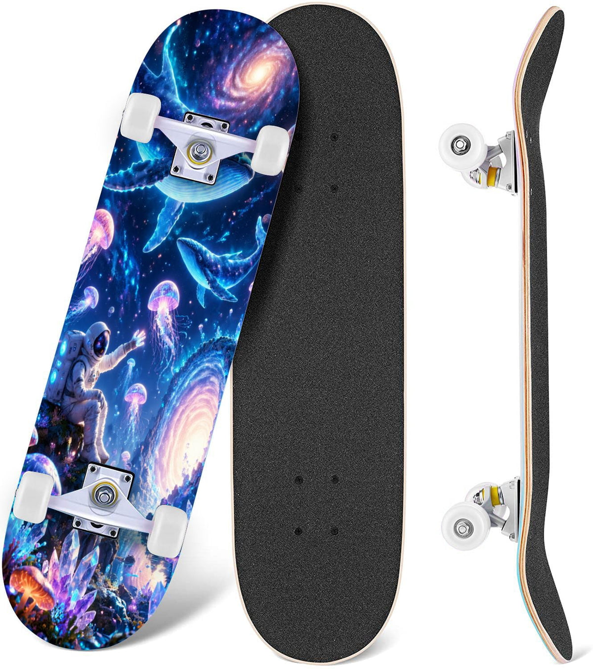 Complete Skateboard Colorful Heart Swirls 31 Inch 7-Ply Maple Skateboard with PU Wheels and Aluminum Trucks, Ready-to-Ride Skateboard for Beginners, Teens and Adults