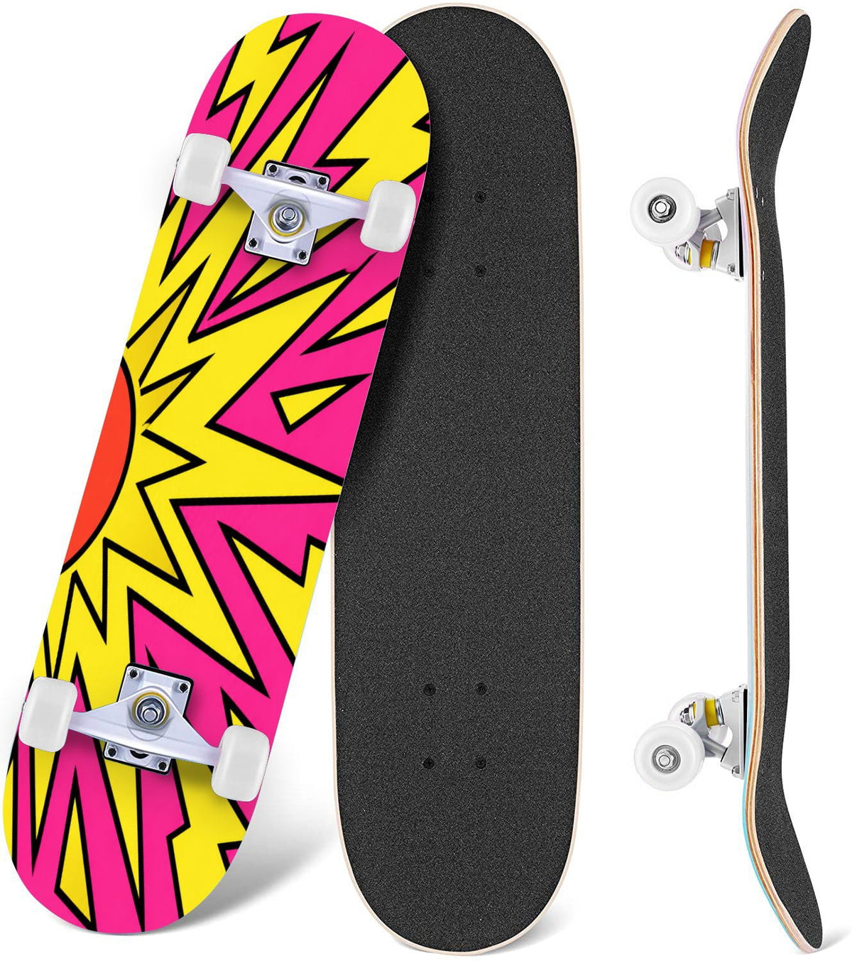 Complete Skateboard Vibrant Comic Eye 31 Inch 7-Ply Maple Skateboard with PU Wheels and Aluminum Trucks, Ready-to-Ride Skateboard for Beginners, Teens and Adults