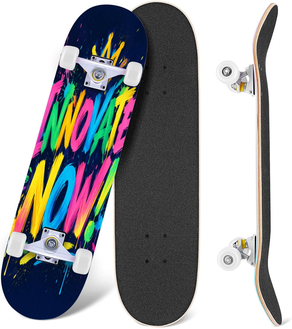 Complete Skateboard Vibrant Multicolored Abstract 31 Inch 7-Ply Maple Skateboard with PU Wheels and Aluminum Trucks, Ready-to-Ride Skateboard for Beginners, Teens and Adults