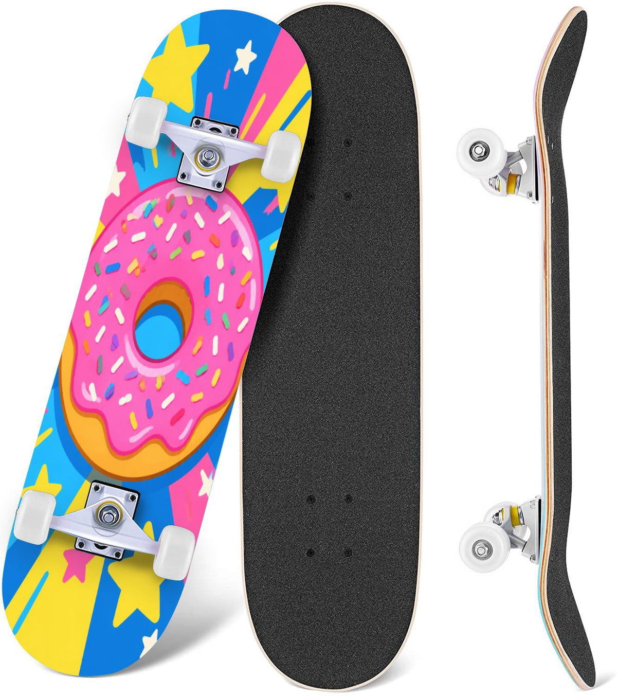 Complete Skateboard Vibrant Comic Eye 31 Inch 7-Ply Maple Skateboard with PU Wheels and Aluminum Trucks, Ready-to-Ride Skateboard for Beginners, Teens and Adults