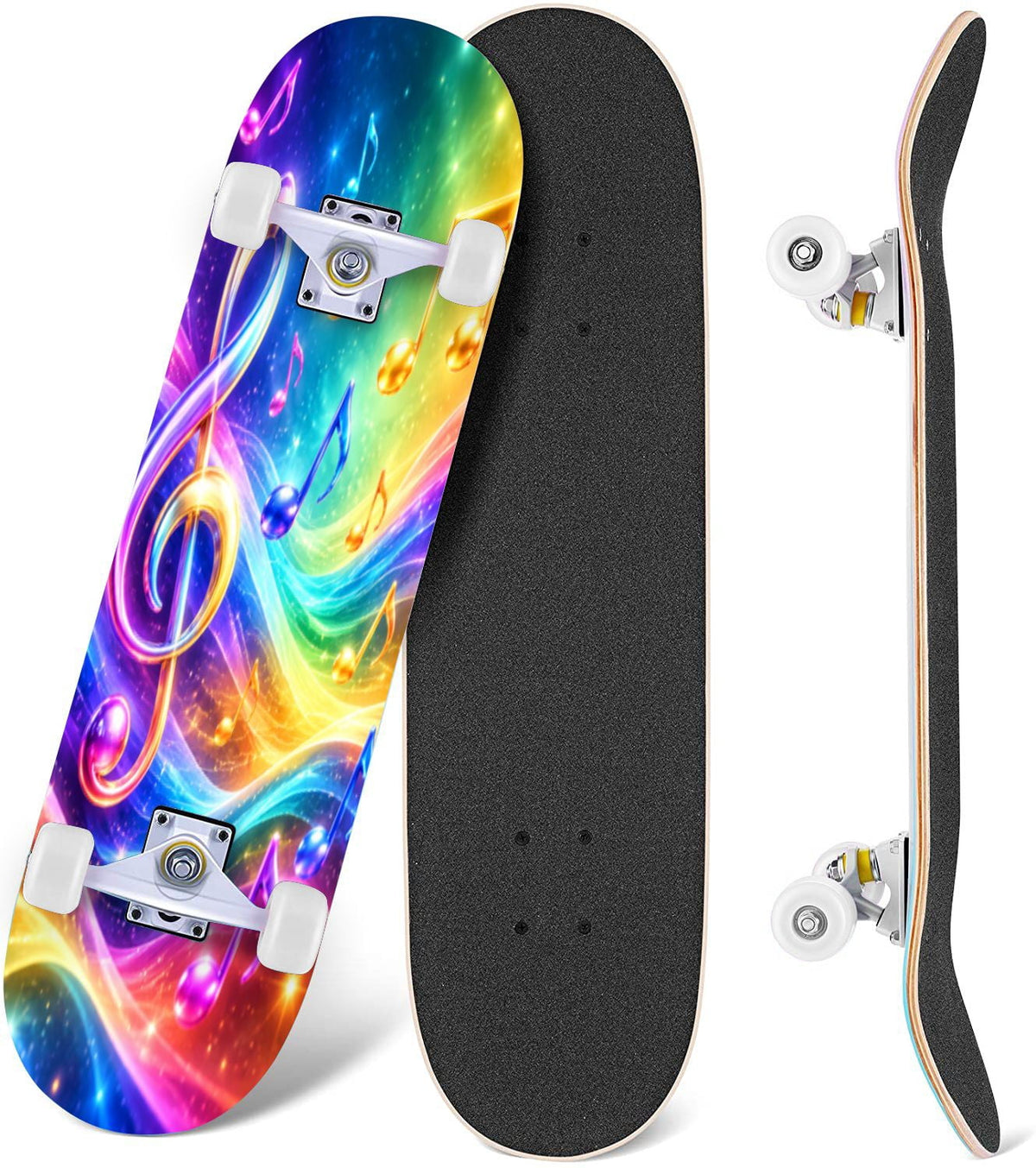 Complete Skateboard Vibrant Multicolored Abstract 31 Inch 7-Ply Maple Skateboard with PU Wheels and Aluminum Trucks, Ready-to-Ride Skateboard for Beginners, Teens and Adults