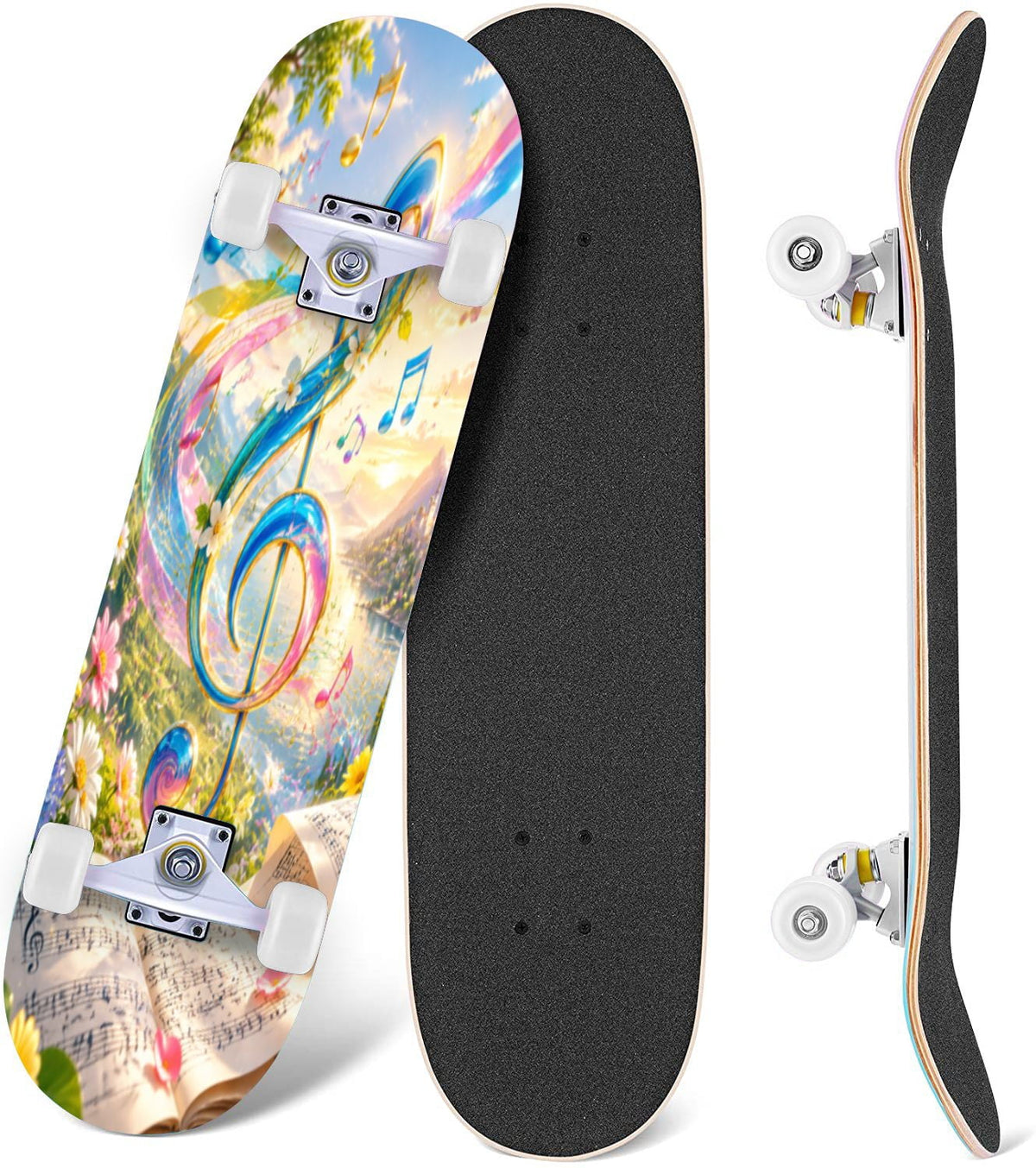 Complete Skateboard Vibrant Multicolored Abstract 31 Inch 7-Ply Maple Skateboard with PU Wheels and Aluminum Trucks, Ready-to-Ride Skateboard for Beginners, Teens and Adults