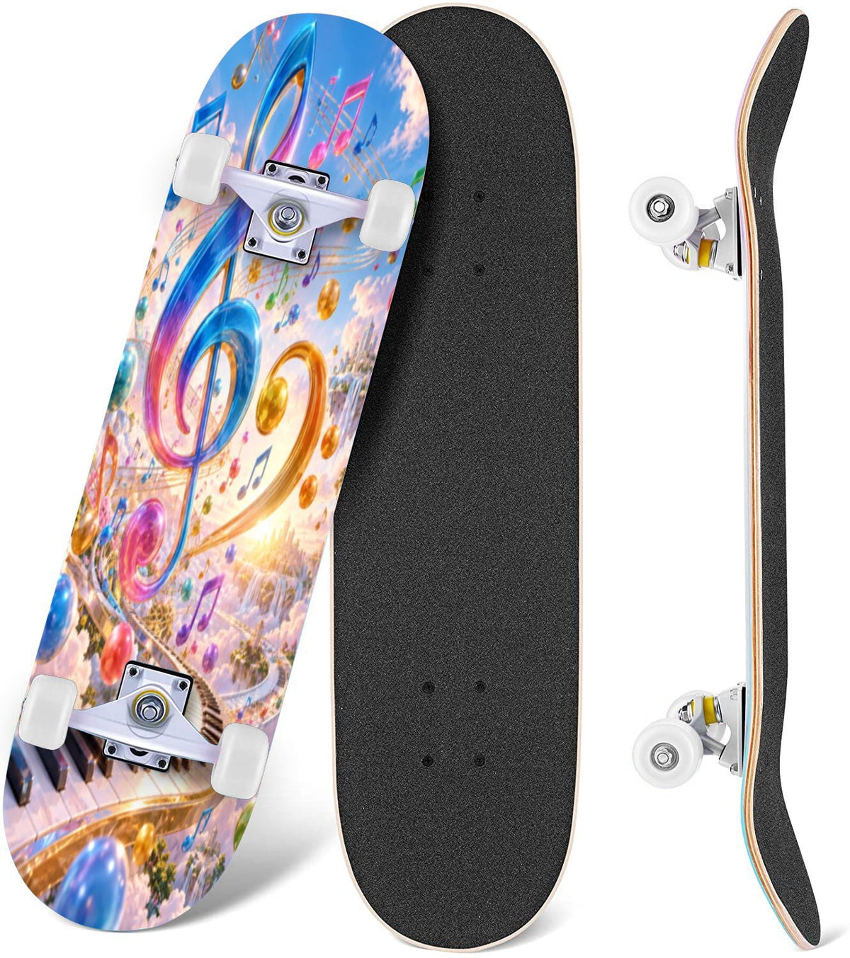 Complete Skateboard Vibrant Multicolored Abstract 31 Inch 7-Ply Maple Skateboard with PU Wheels and Aluminum Trucks, Ready-to-Ride Skateboard for Beginners, Teens and Adults