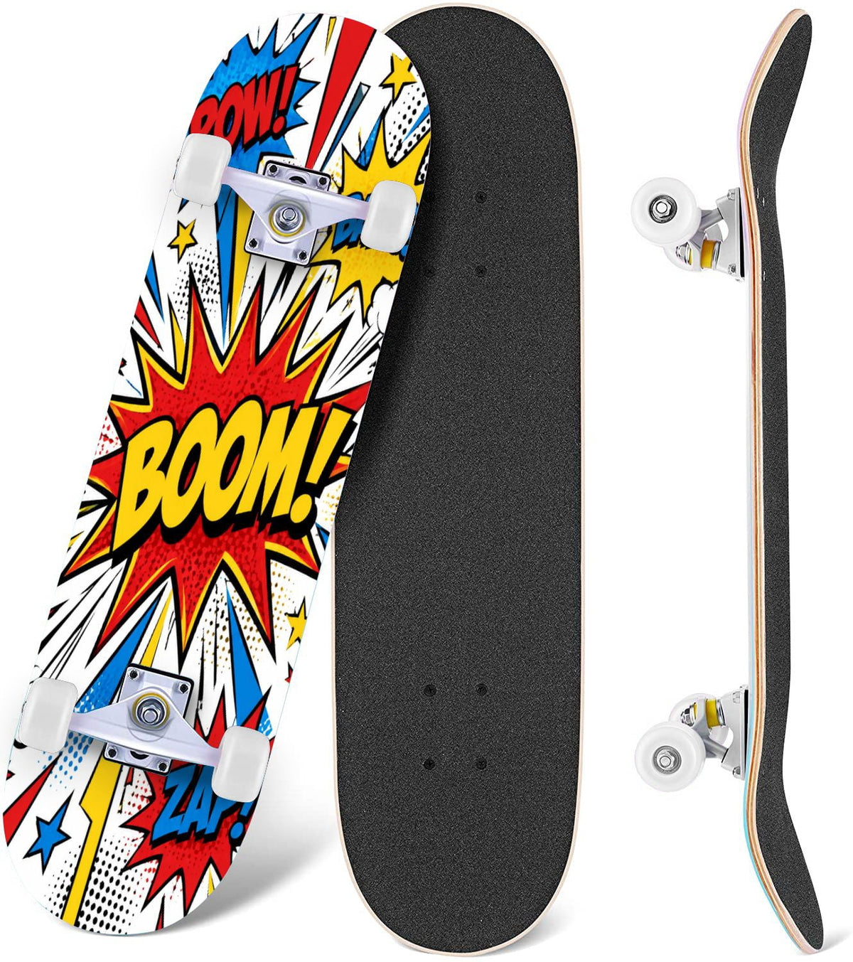 Complete Skateboard Vibrant Comic Eye 31 Inch 7-Ply Maple Skateboard with PU Wheels and Aluminum Trucks, Ready-to-Ride Skateboard for Beginners, Teens and Adults
