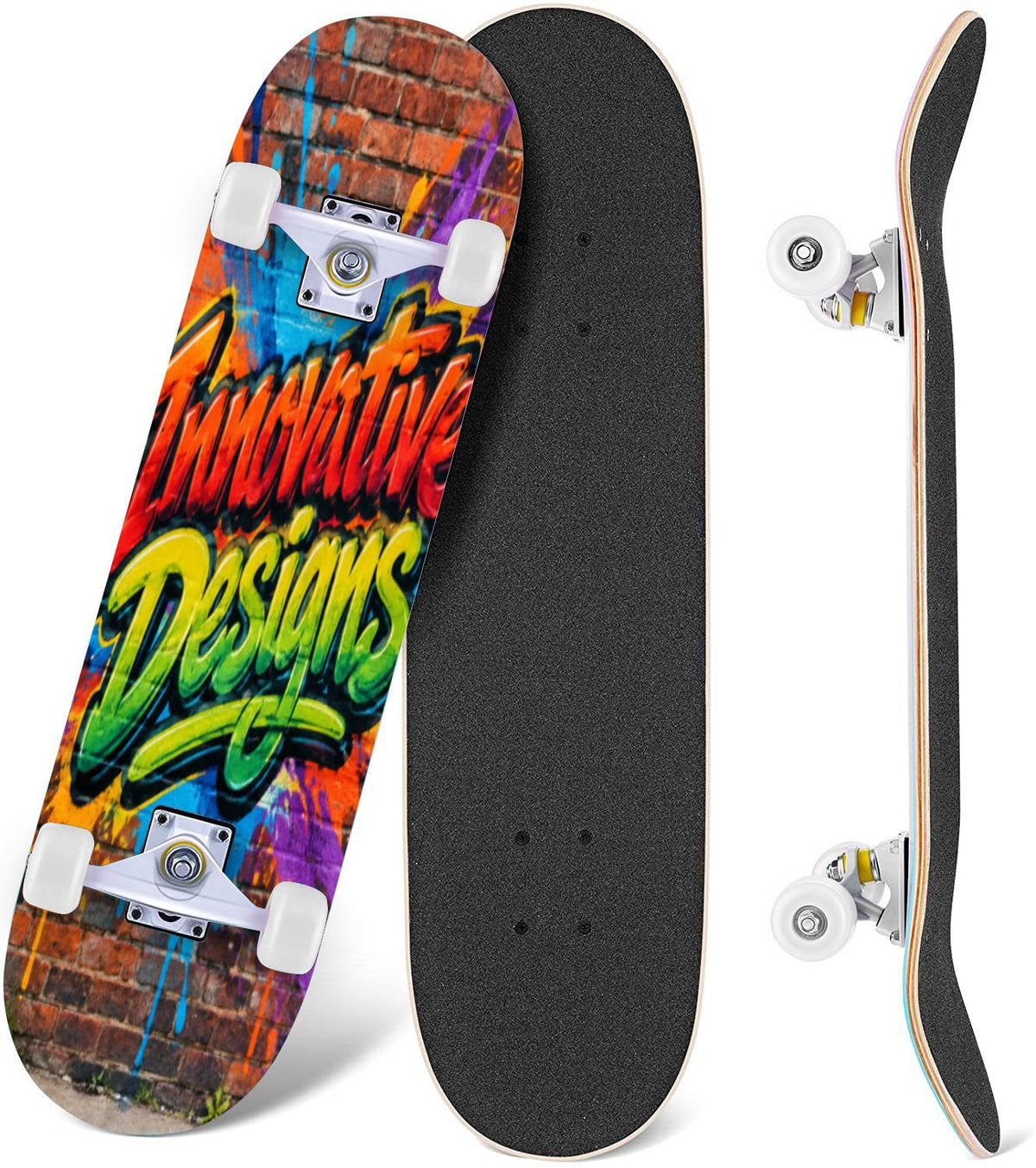 Complete Skateboard Vibrant Swirling Abstract 31 Inch 7-Ply Maple Skateboard with PU Wheels and Aluminum Trucks, Ready-to-Ride Skateboard for Beginners, Teens and Adults