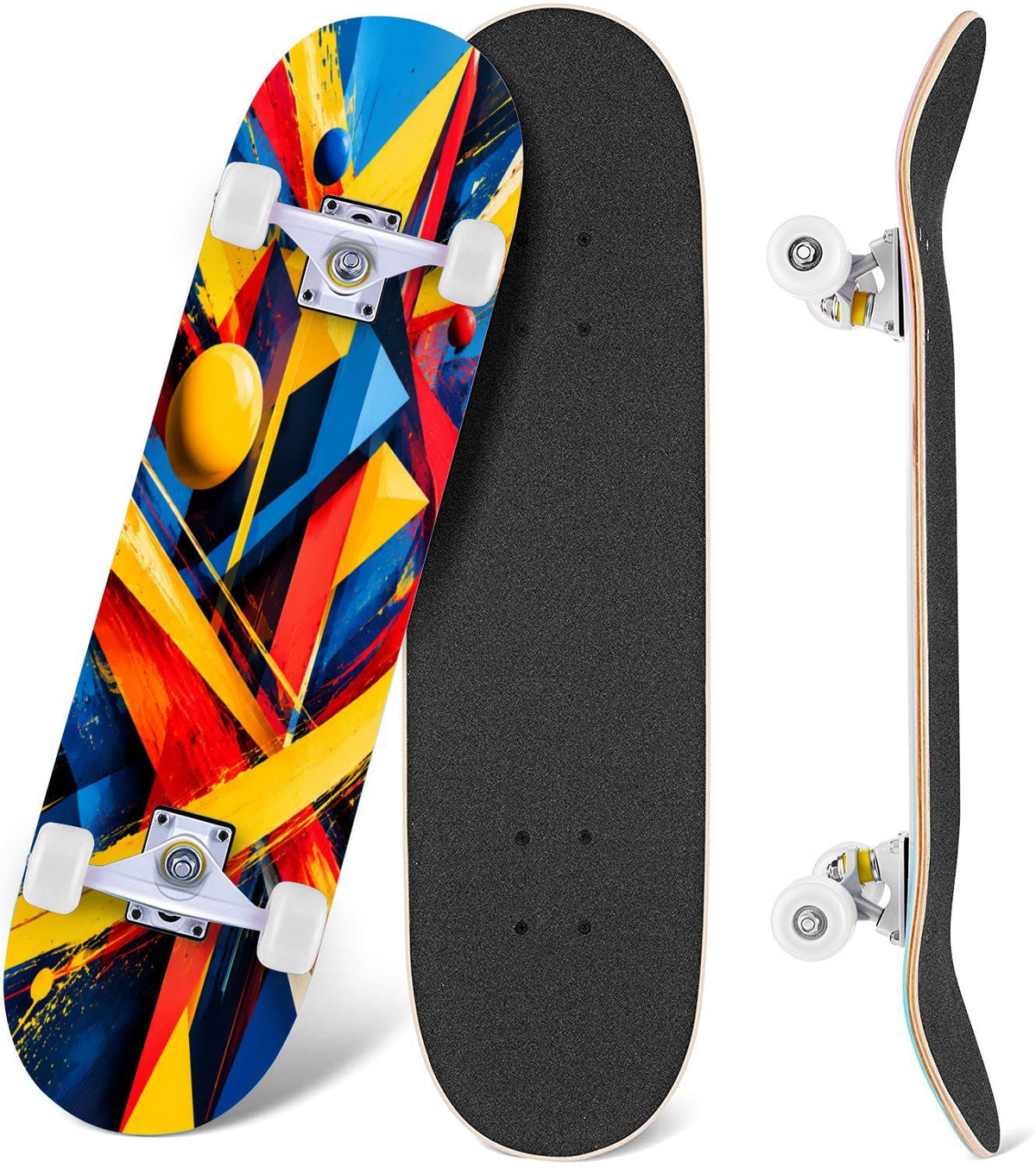 Complete Skateboard Colorful Splash Art Headphones 31 Inch 7-Ply Maple Skateboard with PU Wheels and Aluminum Trucks, Ready-to-Ride Skateboard for Beginners, Teens and Adults