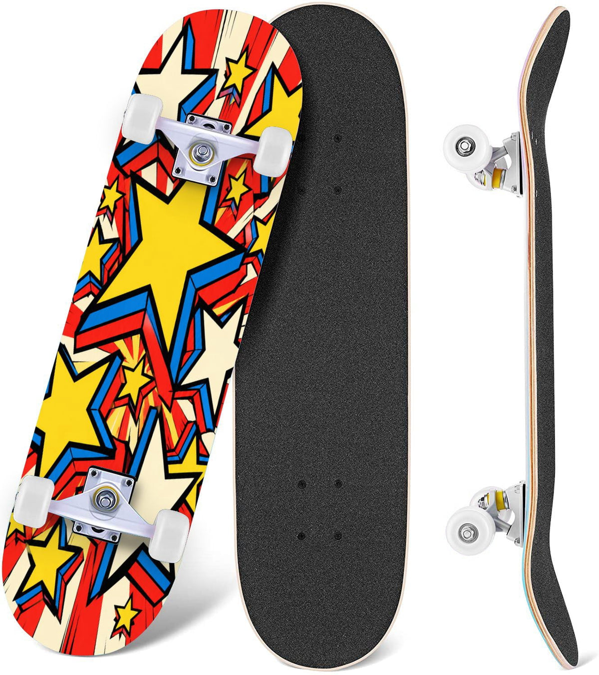 Complete Skateboard Colorful Heart Swirls 31 Inch 7-Ply Maple Skateboard with PU Wheels and Aluminum Trucks, Ready-to-Ride Skateboard for Beginners, Teens and Adults