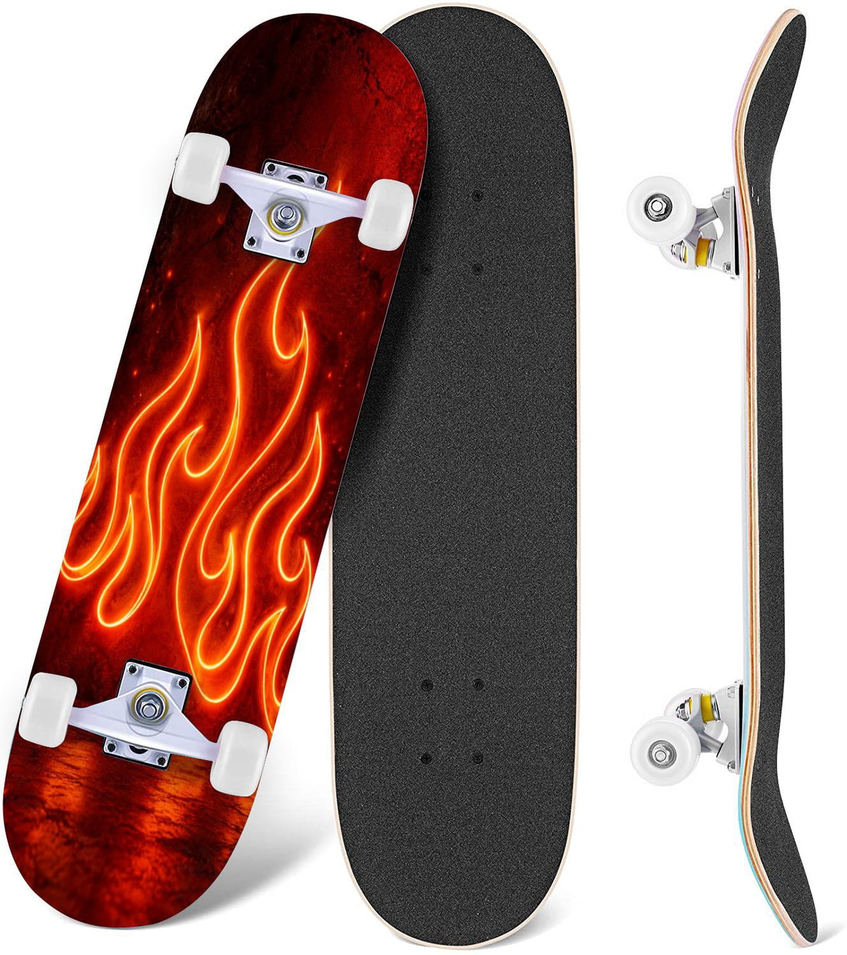 Complete Skateboard Colorful Heart Swirls 31 Inch 7-Ply Maple Skateboard with PU Wheels and Aluminum Trucks, Ready-to-Ride Skateboard for Beginners, Teens and Adults