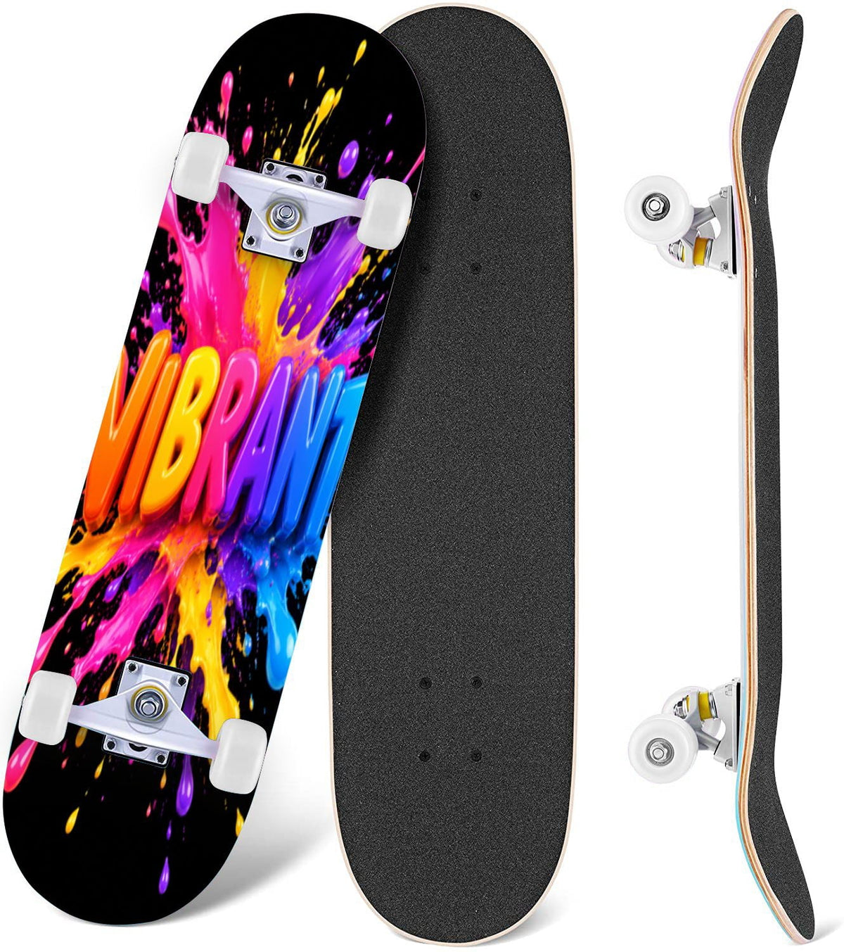 Complete Skateboard Vibrant Swirling Abstract 31 Inch 7-Ply Maple Skateboard with PU Wheels and Aluminum Trucks, Ready-to-Ride Skateboard for Beginners, Teens and Adults
