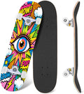 Complete Skateboard Vibrant Comic Eye 31 Inch 7-Ply Maple Skateboard with PU Wheels and Aluminum Trucks, Ready-to-Ride Skateboard for Beginners, Teens and Adults