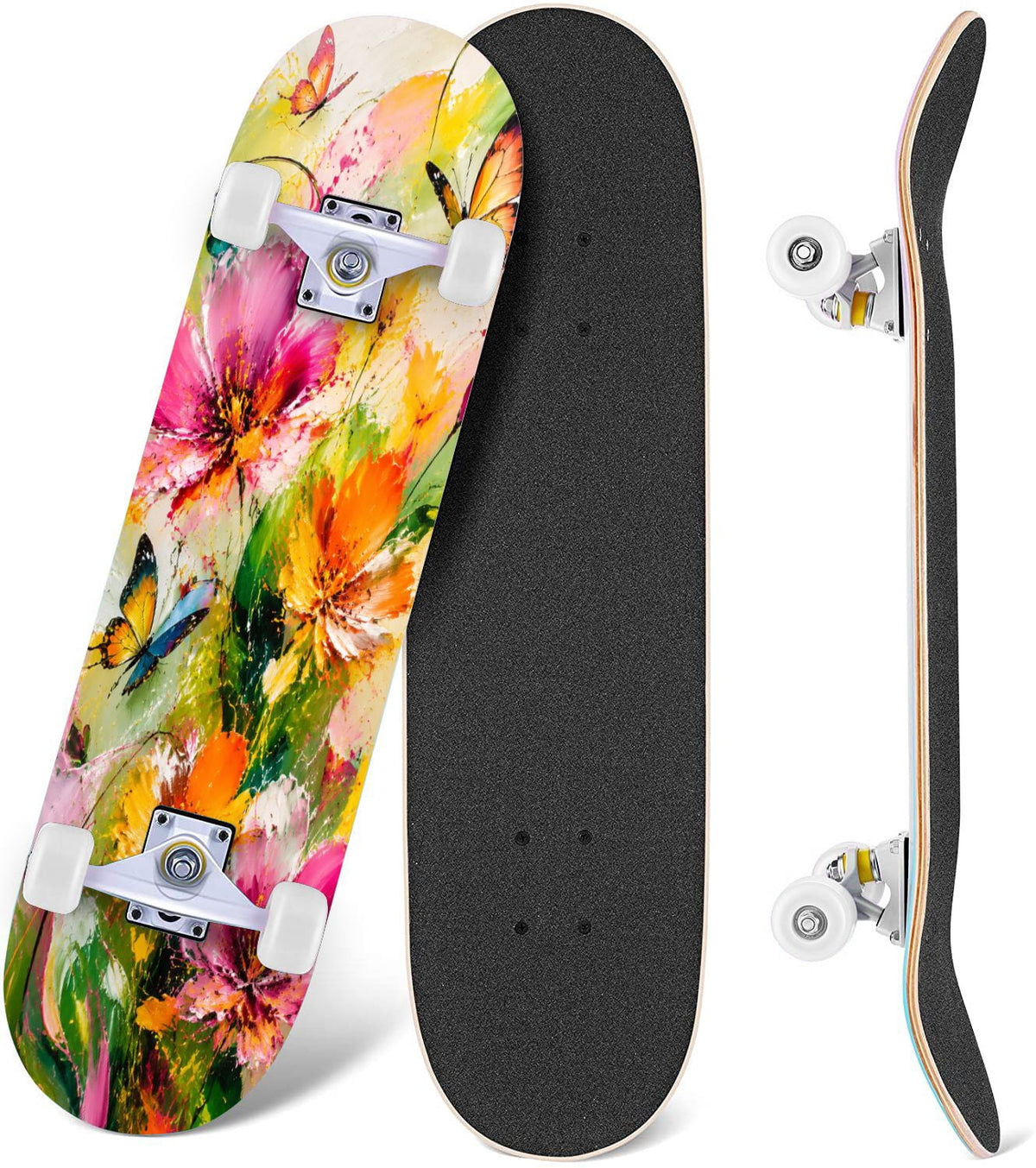 Complete Skateboard Colorful Splash Art Headphones 31 Inch 7-Ply Maple Skateboard with PU Wheels and Aluminum Trucks, Ready-to-Ride Skateboard for Beginners, Teens and Adults