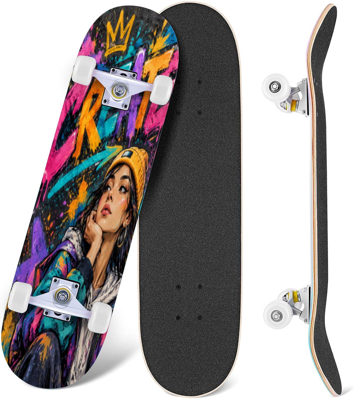 Complete Skateboard Vibrant Brush Stroke Art 31 Inch 7-Ply Maple Skateboard with PU Wheels and Aluminum Trucks, Ready-to-Ride Skateboard for Beginners, Teens and Adults