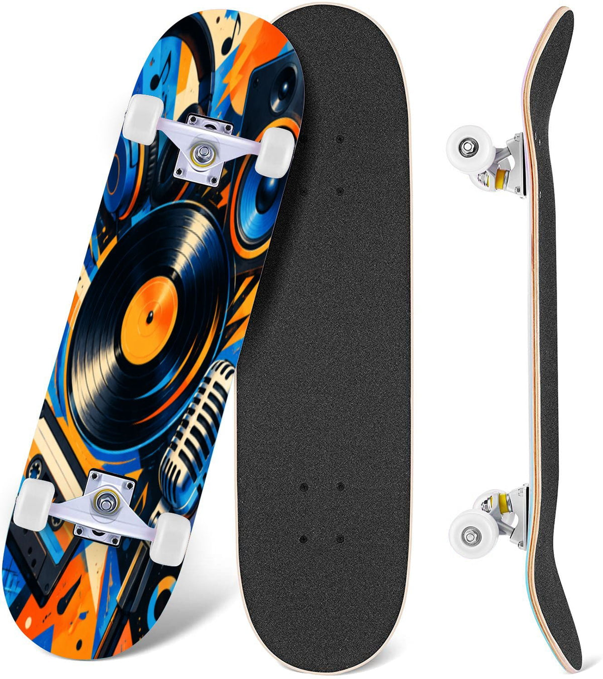 Complete Skateboard Vibrant Swirling Abstract 31 Inch 7-Ply Maple Skateboard with PU Wheels and Aluminum Trucks, Ready-to-Ride Skateboard for Beginners, Teens and Adults