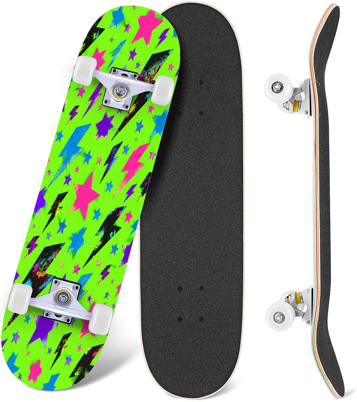 Complete Skateboard Vibrant Comic Eye 31 Inch 7-Ply Maple Skateboard with PU Wheels and Aluminum Trucks, Ready-to-Ride Skateboard for Beginners, Teens and Adults