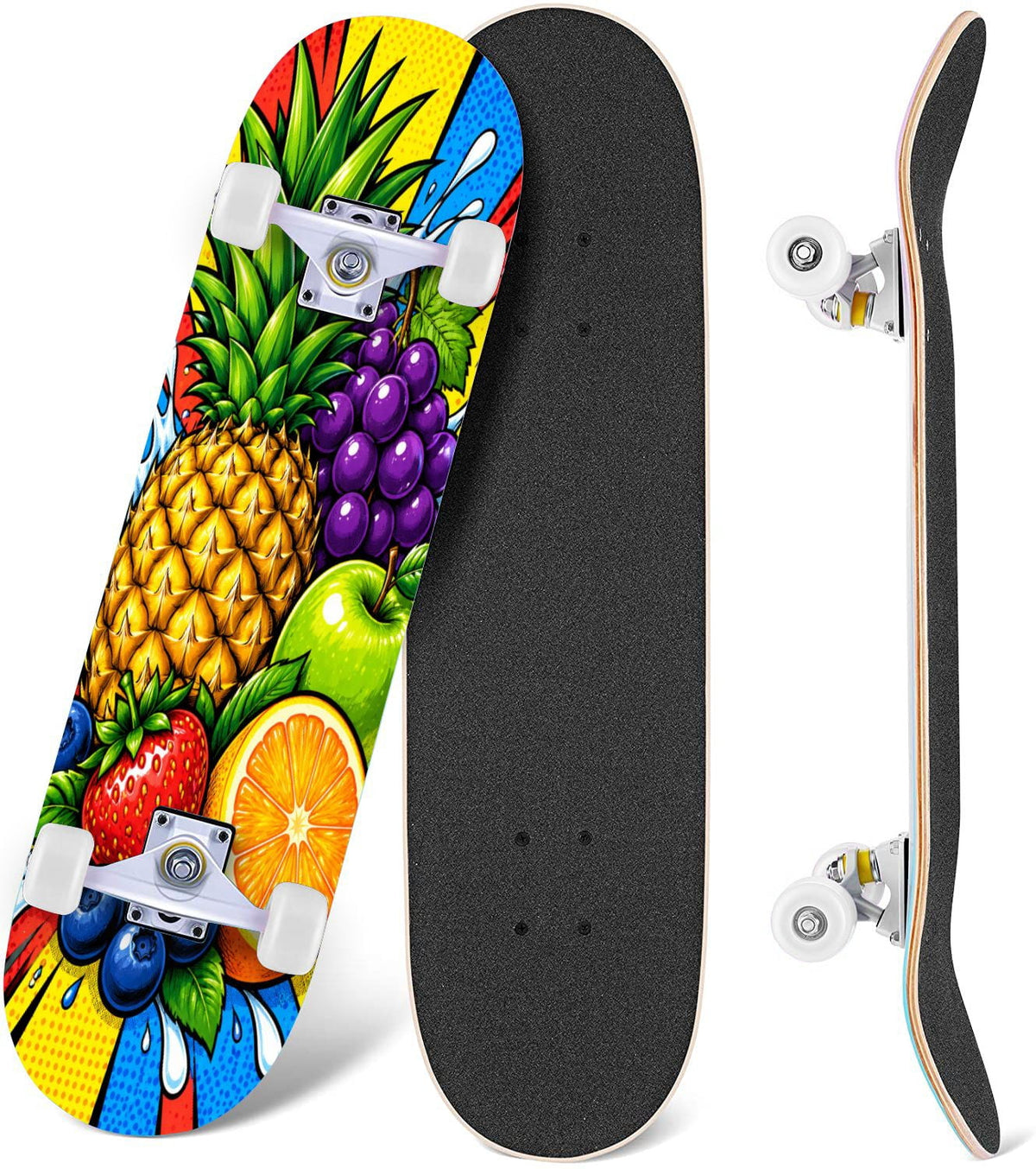Complete Skateboard Futuristic Space 31 Inch 7-Ply Maple Skateboard with PU Wheels and Aluminum Trucks, Ready-to-Ride Skateboard for Beginners, Teens and Adults